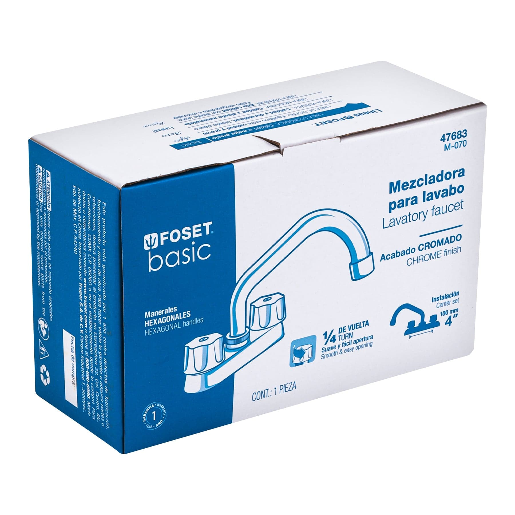 Mezcladora p/lavabo, man hexagonales,cuello tubular,Basic