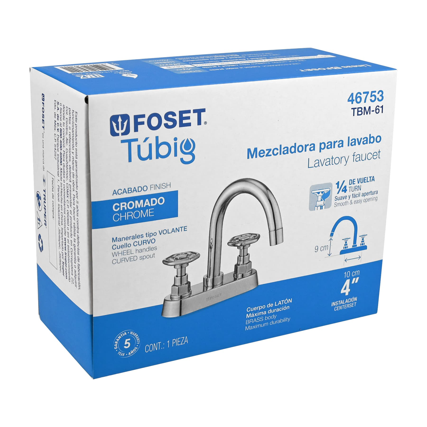 Mezcladora p/lavabo, bar, manerales redondos, cromo, Tubig