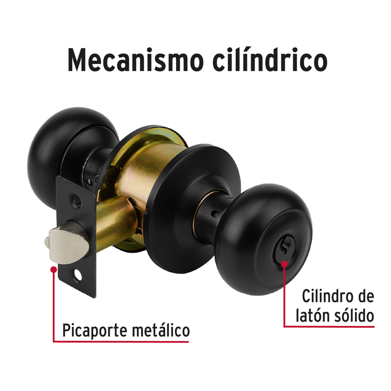 Cerradura pomo, negro, oval, entrada, Hermex