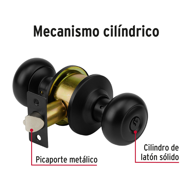 Cerradura pomo, negro, oval, recámara, Hermex