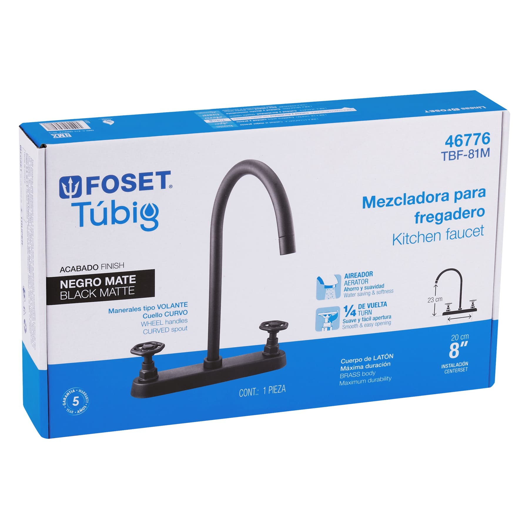 Mezcladora p/fregadero,manerales redondos,negro mate,Tubig