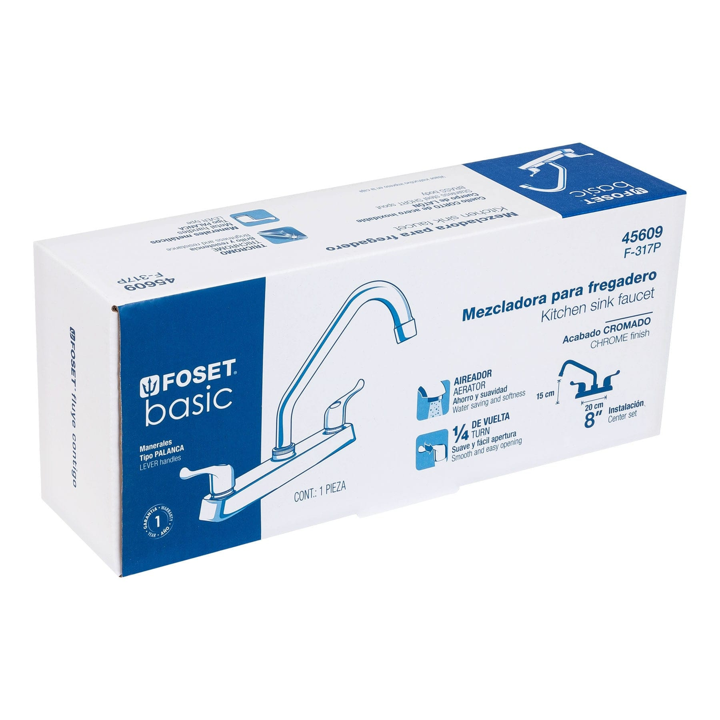 Mezcladora p/fregadero,manerales palanca,cuello corto,Basic