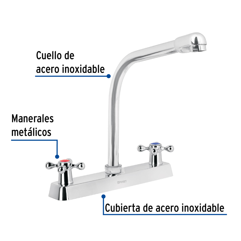 Mezcladora p/fregadero,manerales cruceta,cuello cobra,Basic
