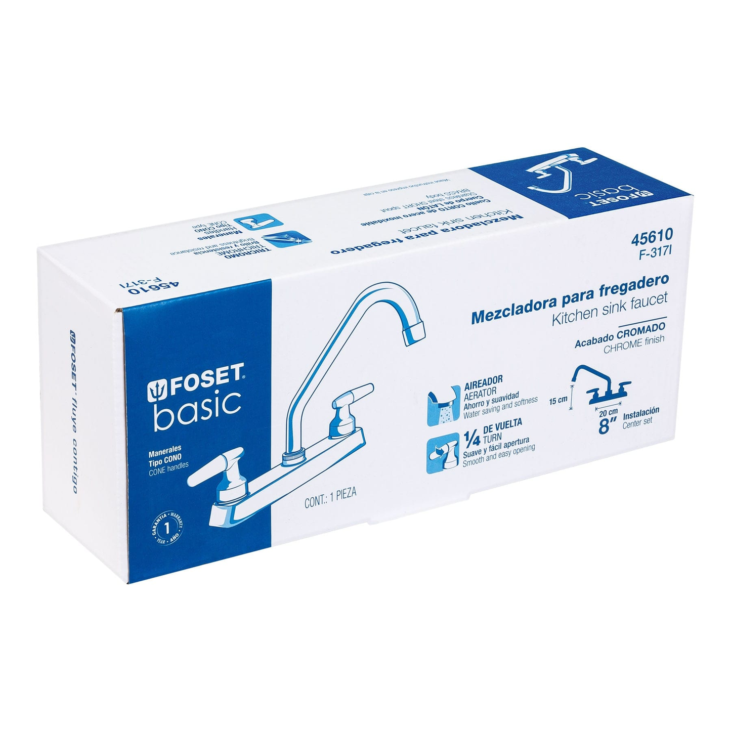 Mezcladora p/fregadero,man blanco palanca,cuello corto,Basic