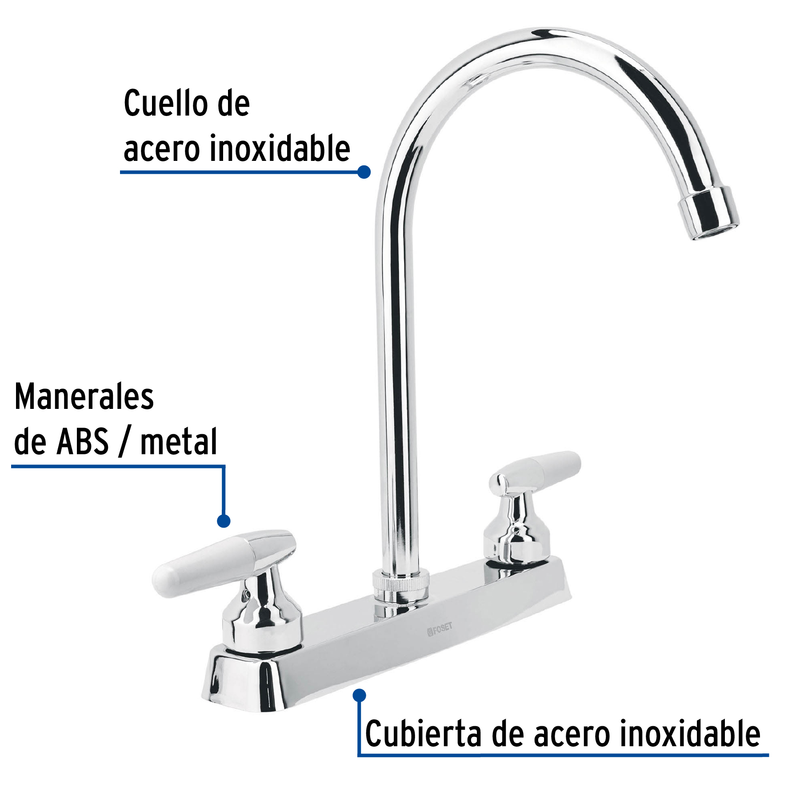 Mezcladora p/fregadero, manerales hex, cuello curvo,Basic