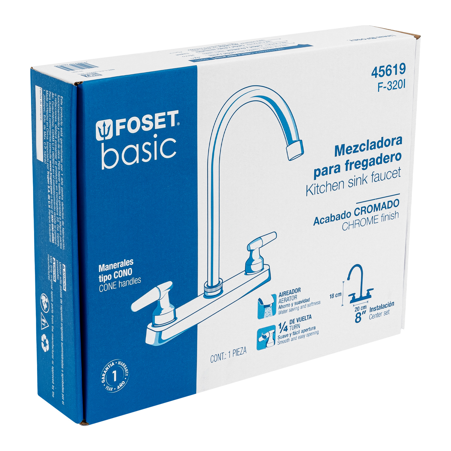 Mezcladora p/fregadero, manerales hex, cuello curvo,Basic