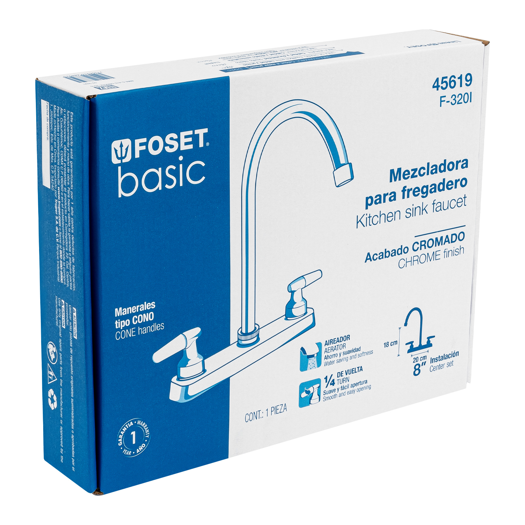 Mezcladora p/fregadero, manerales hex, cuello curvo,Basic