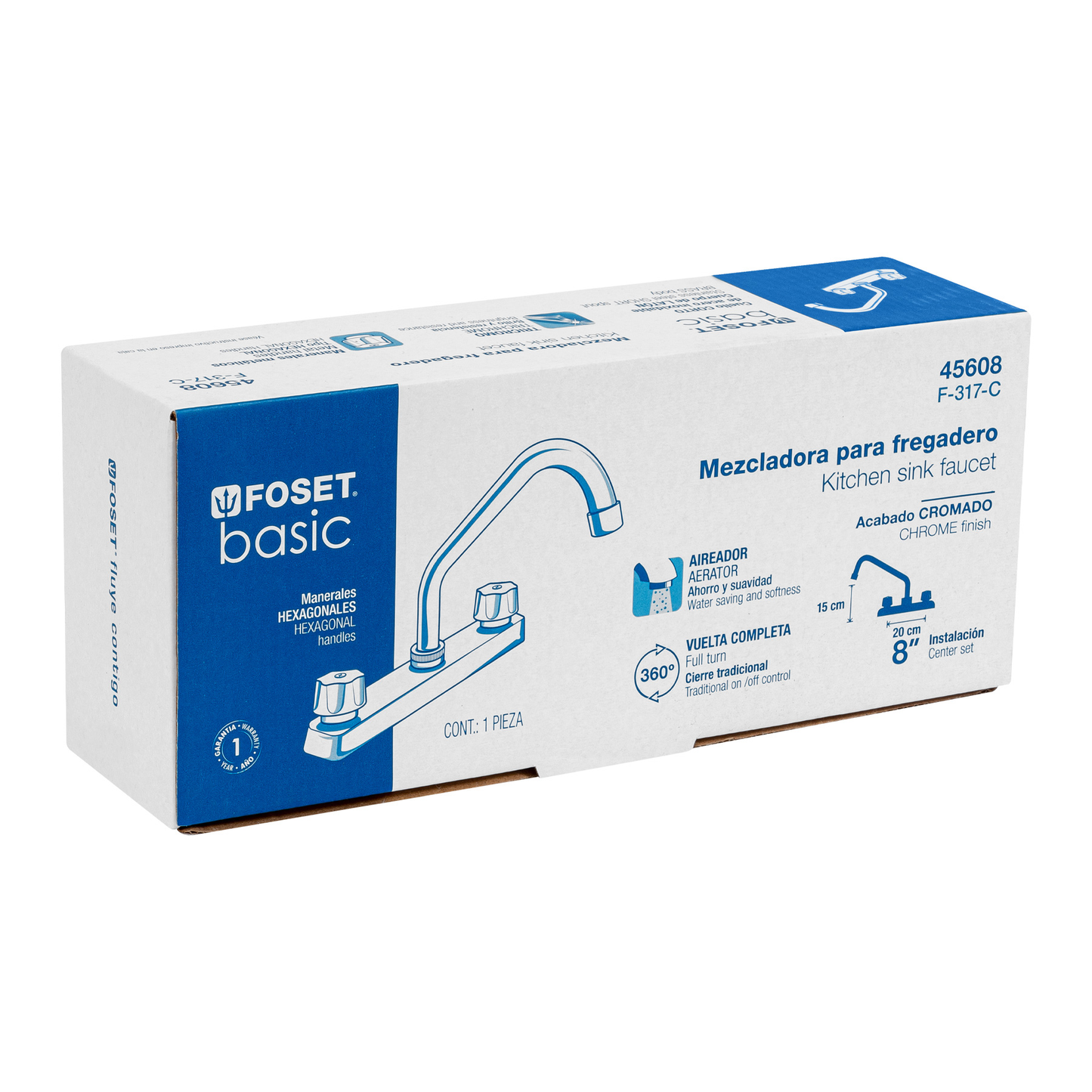 Mezcladora p/fregadero, hexagonal, corto, compresión,Basic