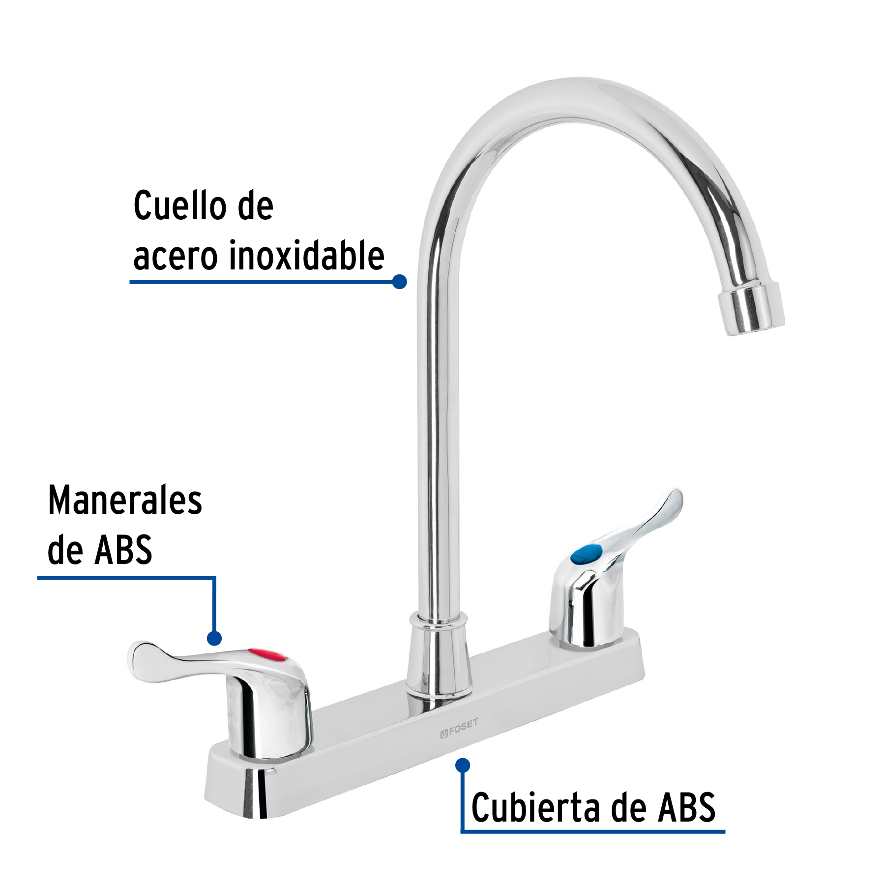 Mezcladora de ABS p/fregadero, cuello alto, palanca, Basic