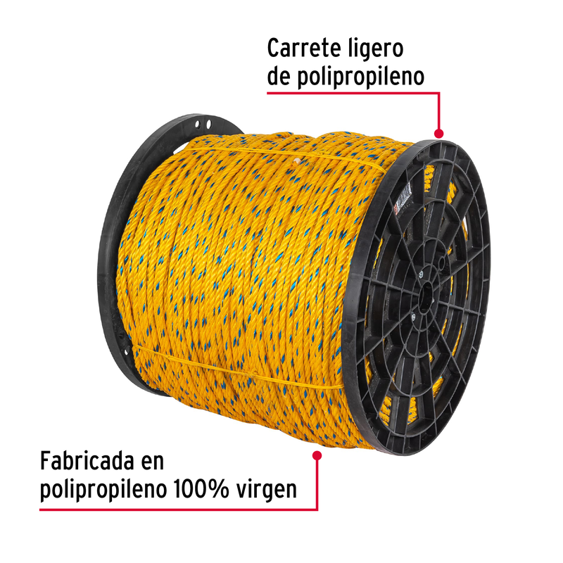 Metro de cuerda amarilla de polipropileno 8mm, carrete 682m