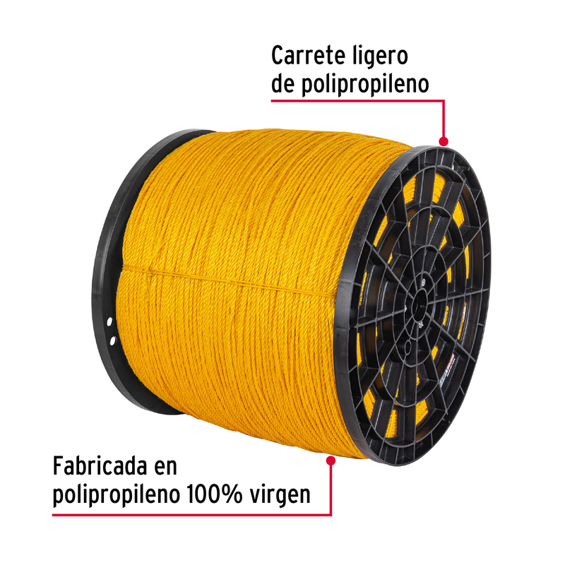 Metro de cuerda amarilla de 4mm en rollo de 2,380m