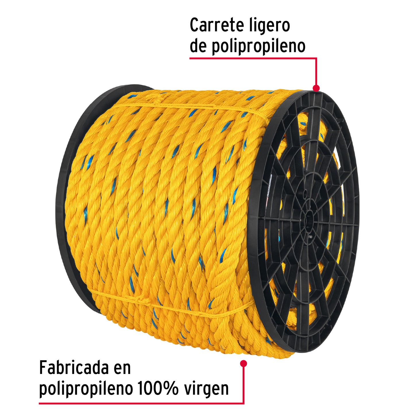 Metro de cuerda amarilla de 25mm en rollo de 102m
