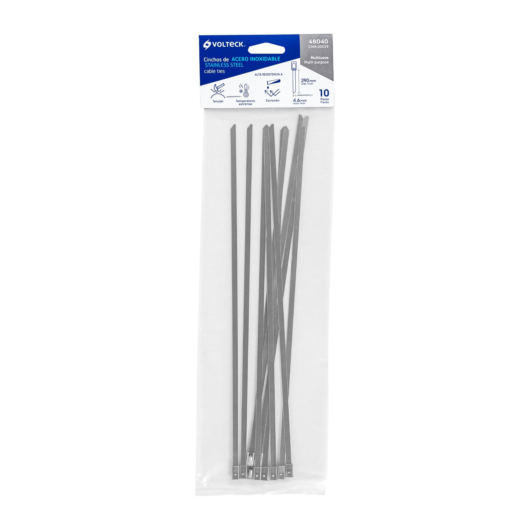 Cincho de acero inoxidable 29 cm, 200 lb, 10 pzas