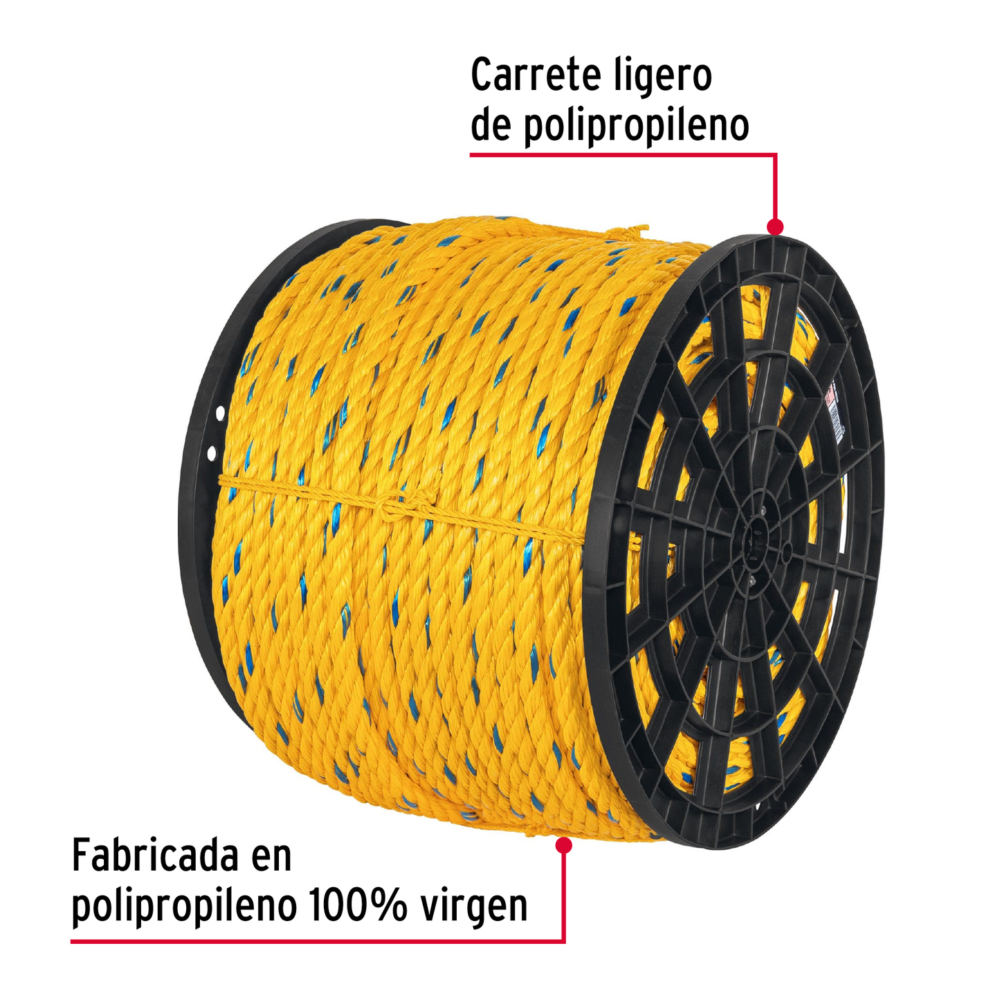 Metro de cuerda amarilla de 19mm en rollo de 198m