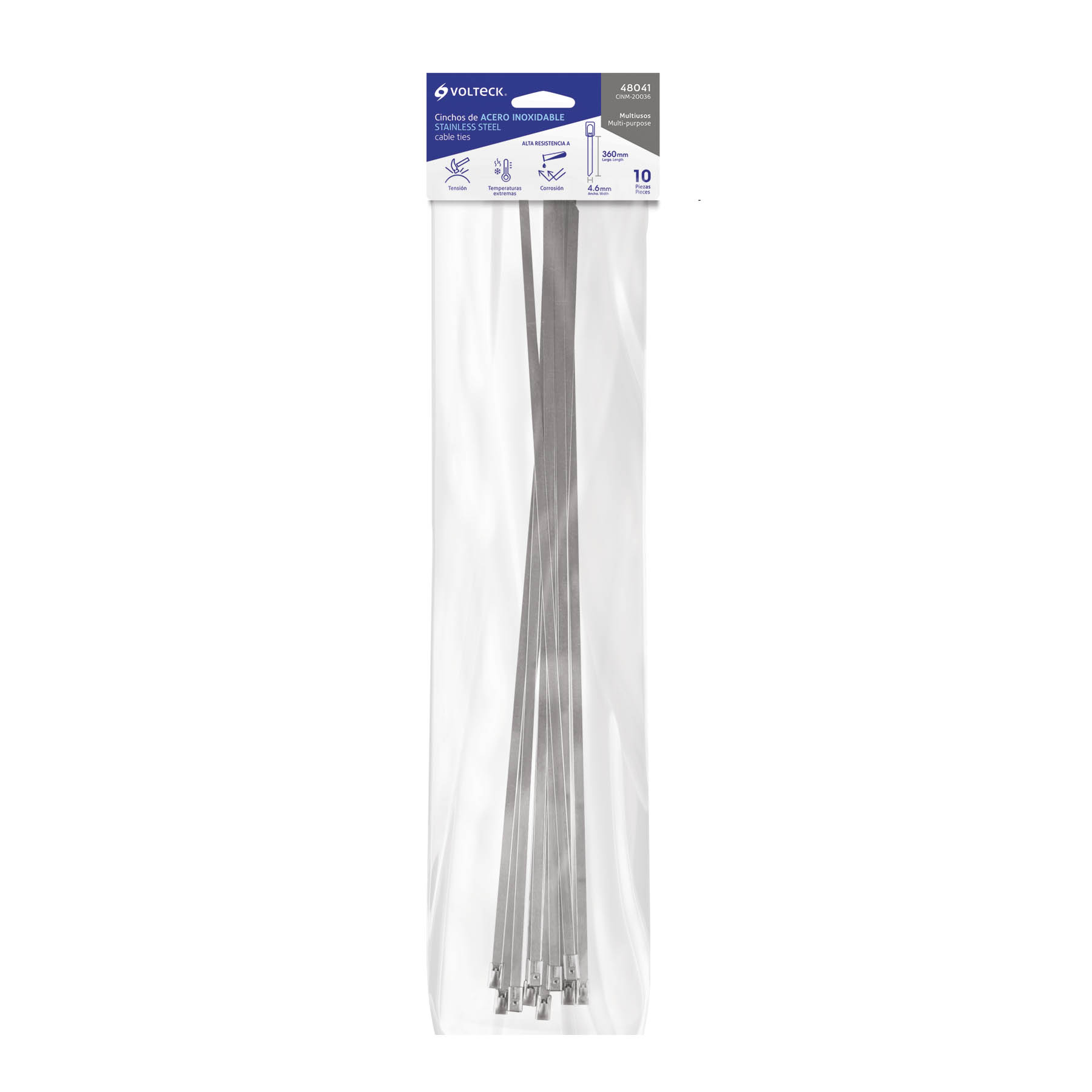Cincho de acero inoxidable 36 cm, 200 lb, 10 pzas