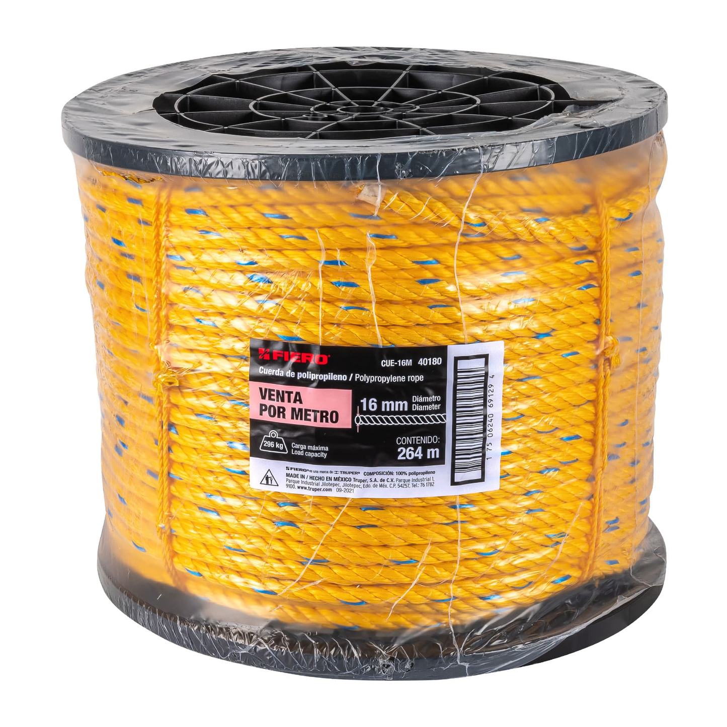 Metro de cuerda amarilla de 16mm en rollo de 264m