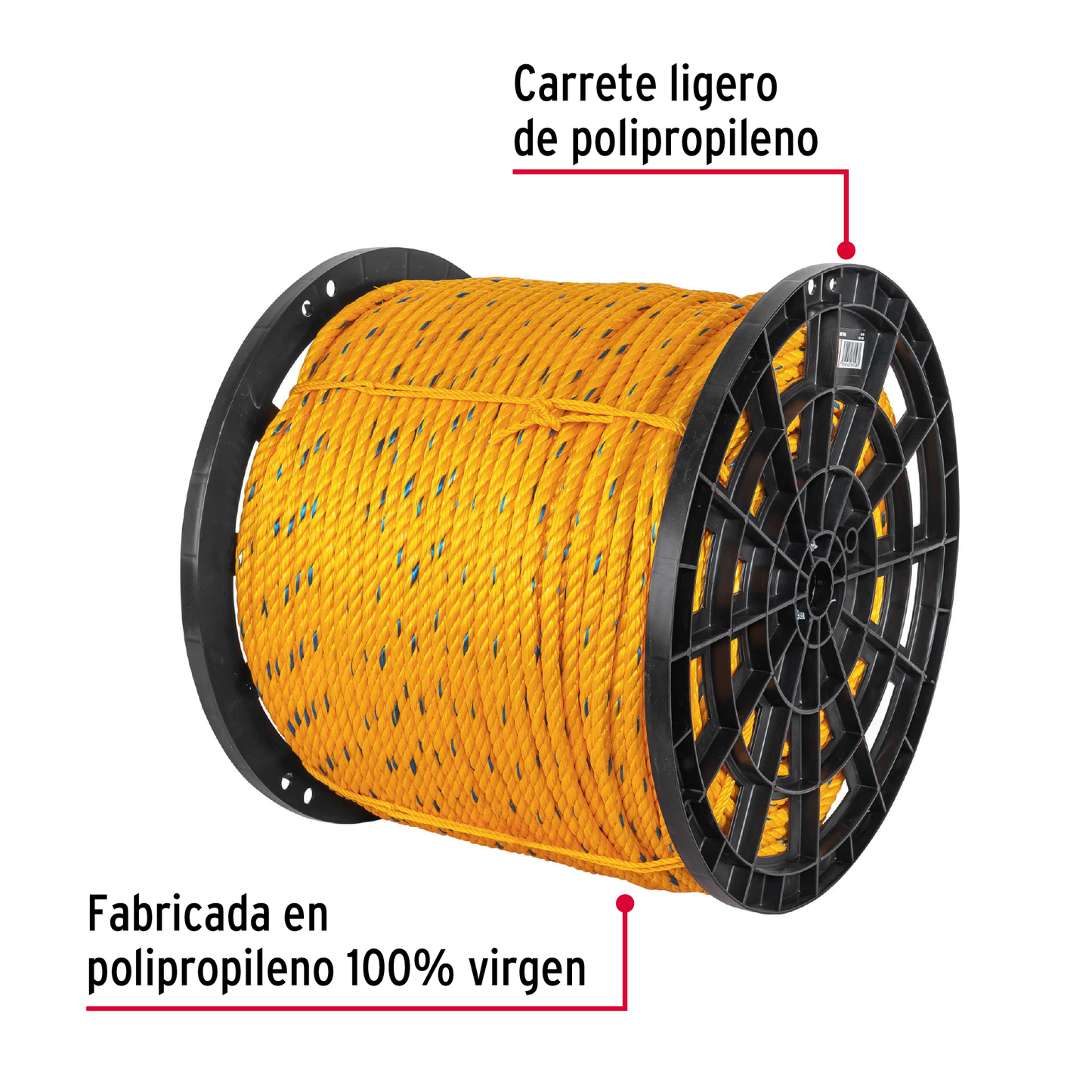 Metro de cuerda amarilla de 13mm en rollo de 390m