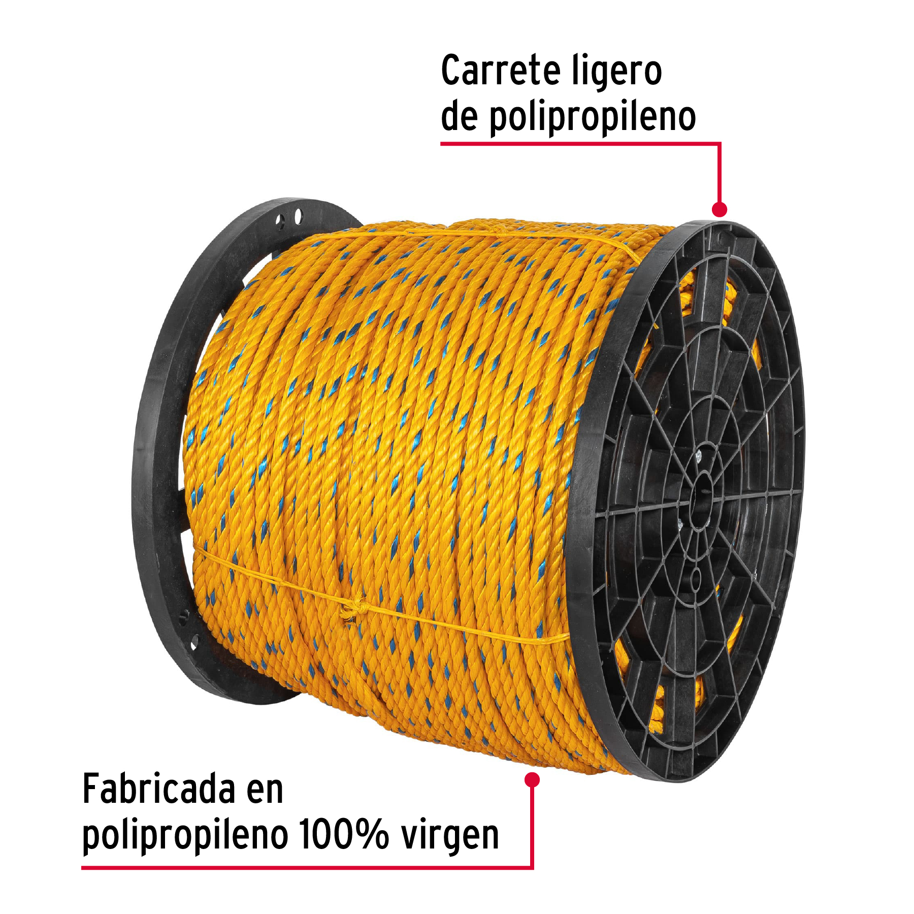 Metro de cuerda amarilla de 11mm en rollo de 360m