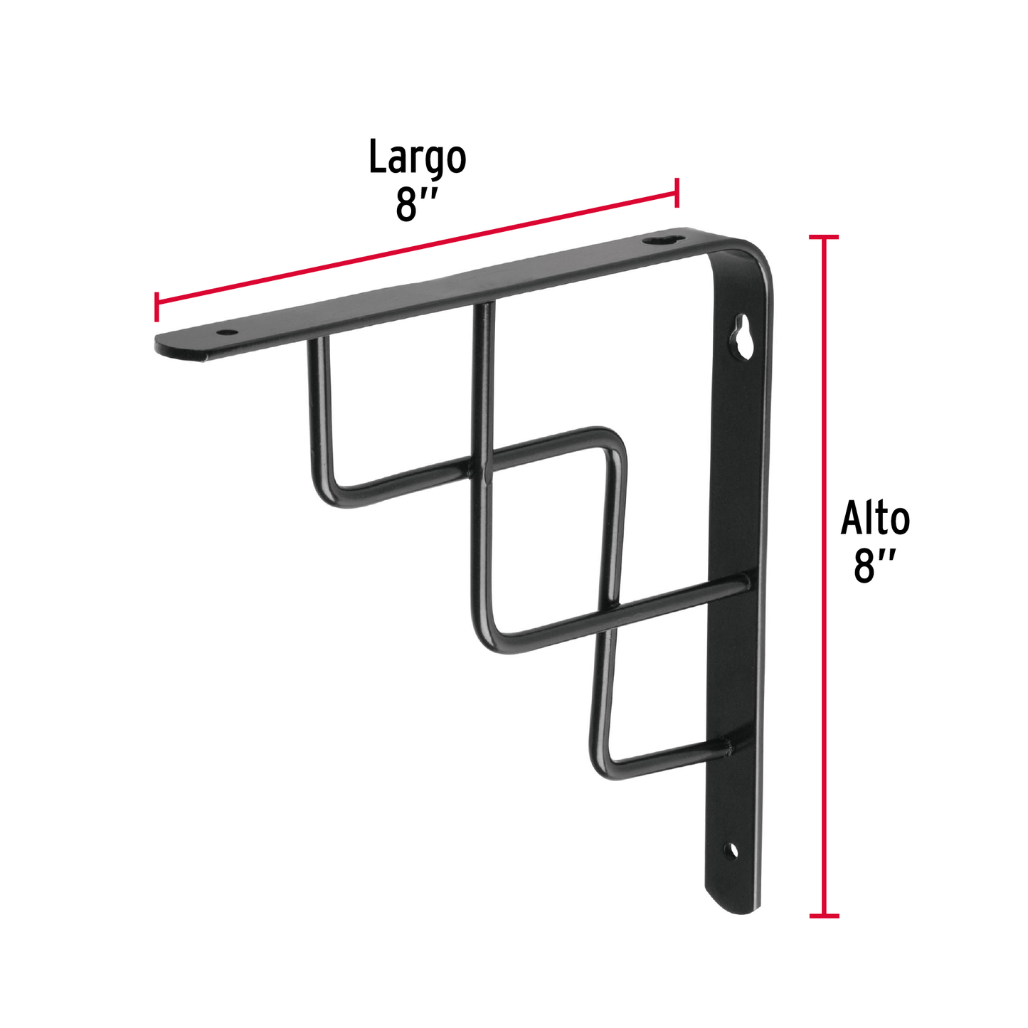 Ménsula reforzada negra diseño escalera, 8 x 8'