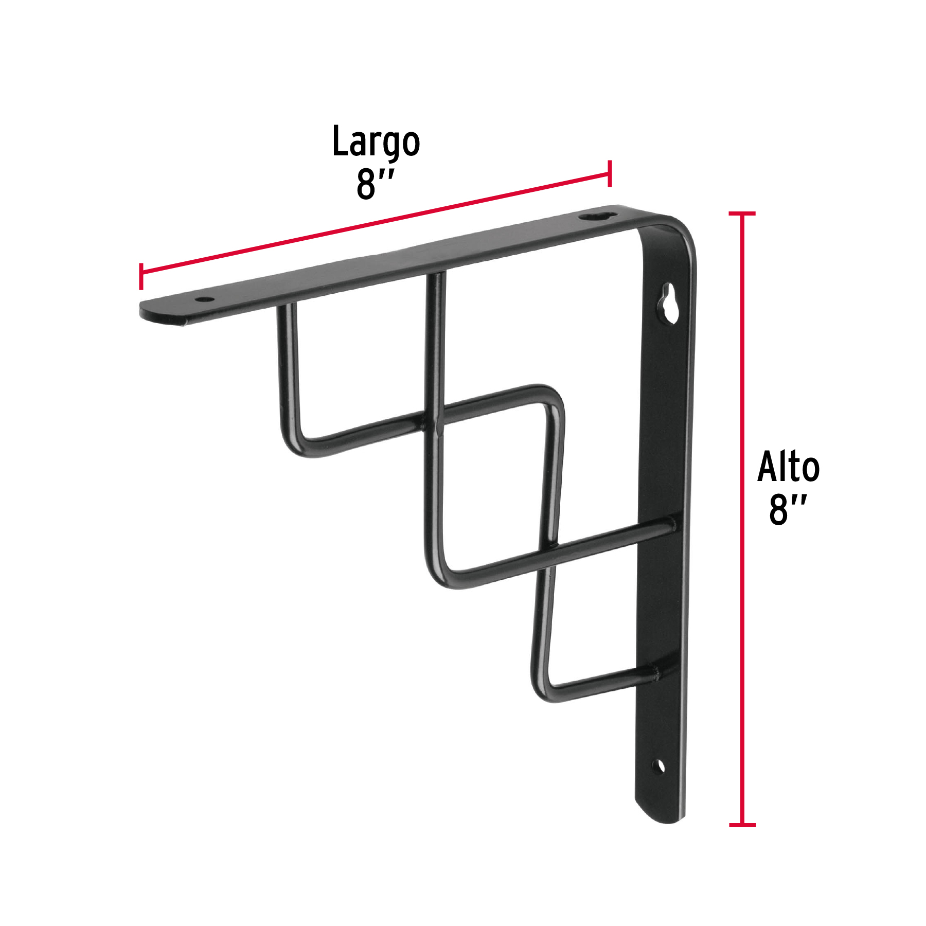 Ménsula reforzada negra diseño escalera, 8 x 8'