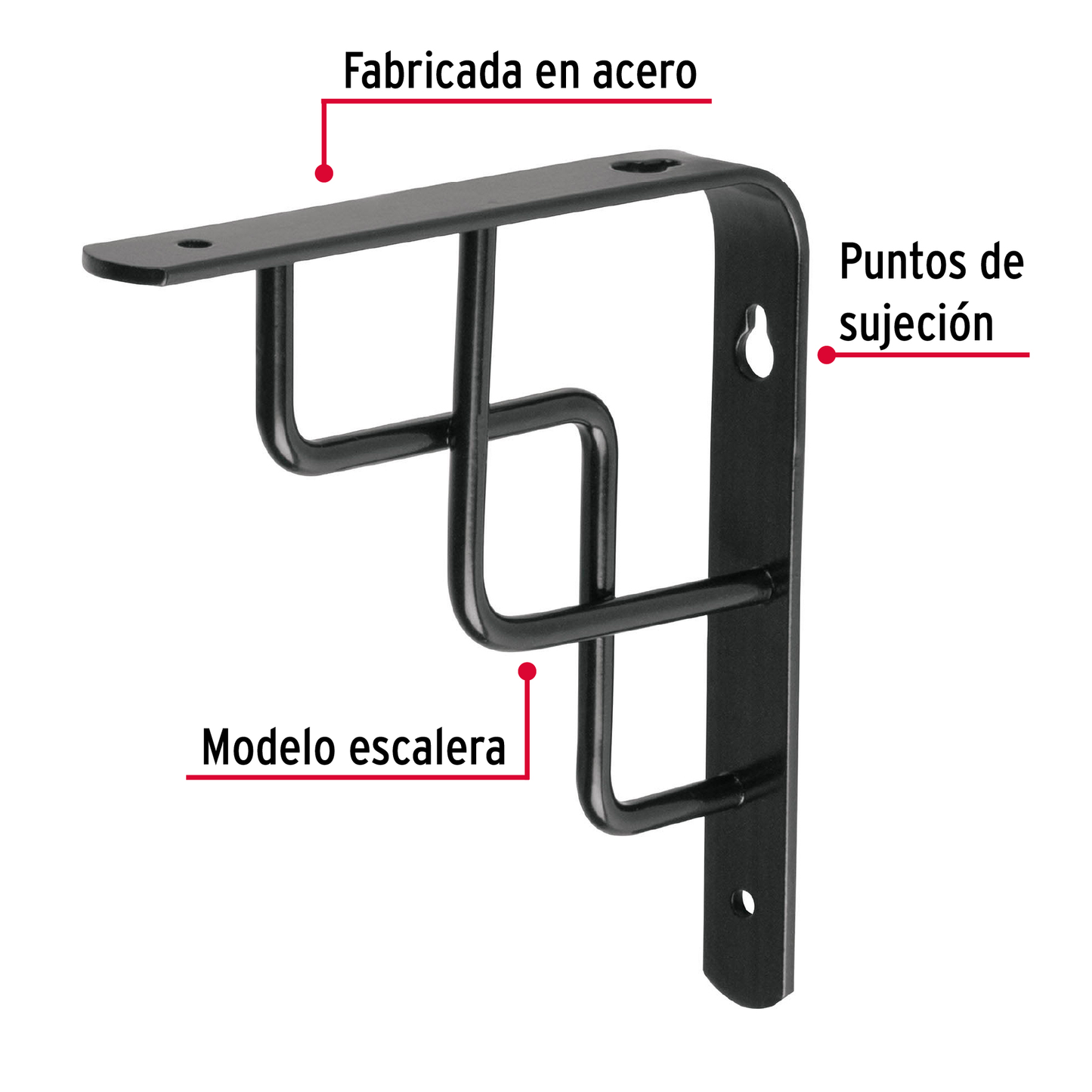 Ménsula reforzada negra diseño escalera, 6 x 6'