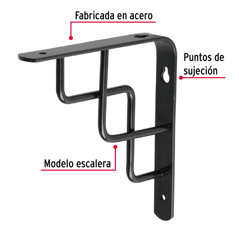 Ménsula reforzada negra diseño escalera, 6 x 6'