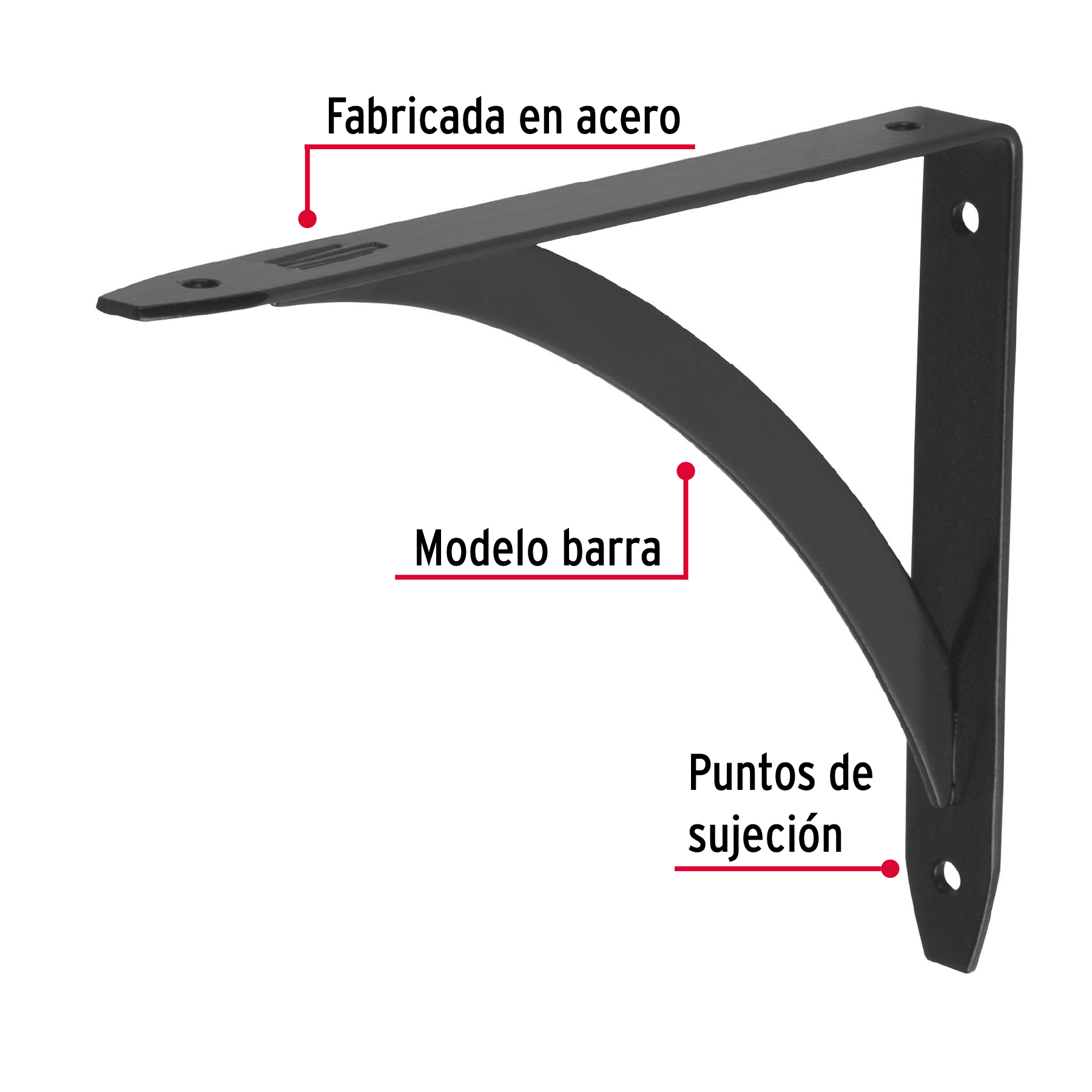Ménsula reforzada negra diseño barra, 5 x 7'