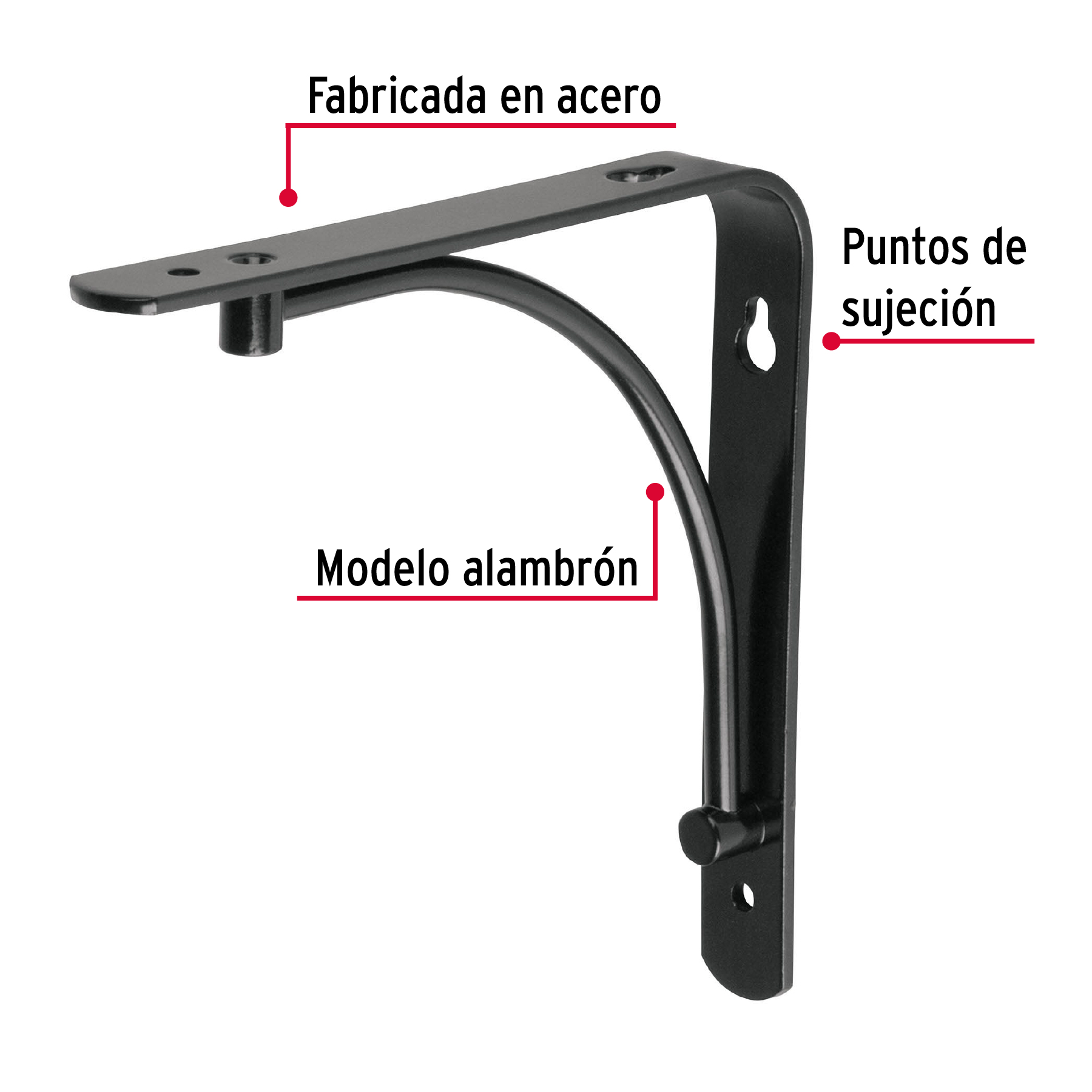 Ménsula reforzada negra diseño alambrón, 6 x 6'