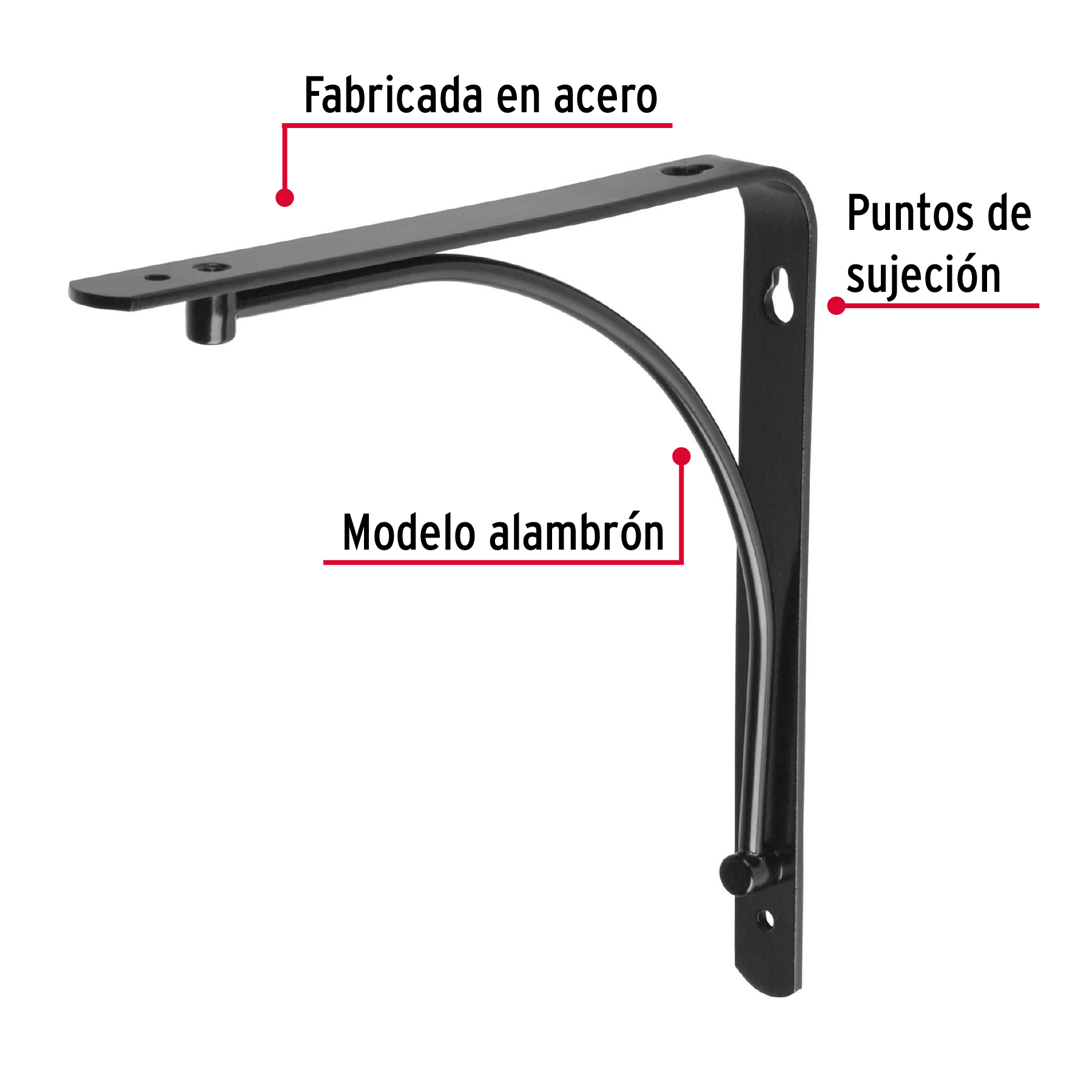 Ménsula reforzada negra diseño alambrón, 8 x 8'