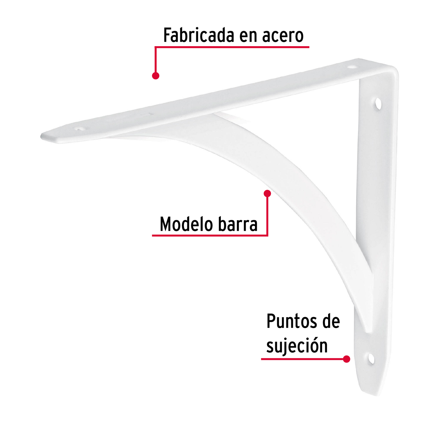 Ménsula reforzada blanca diseño barra, 5 x 7'