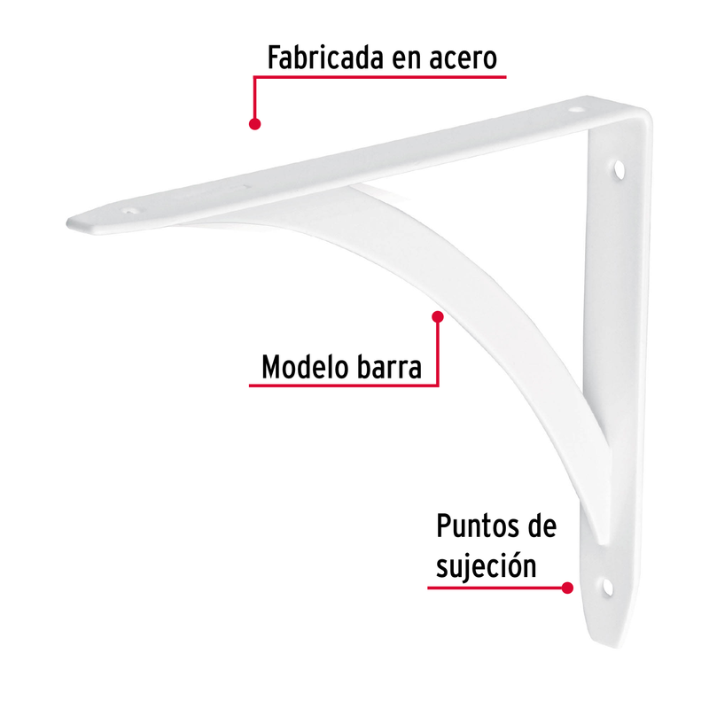 Ménsula reforzada blanca diseño barra, 5 x 7'