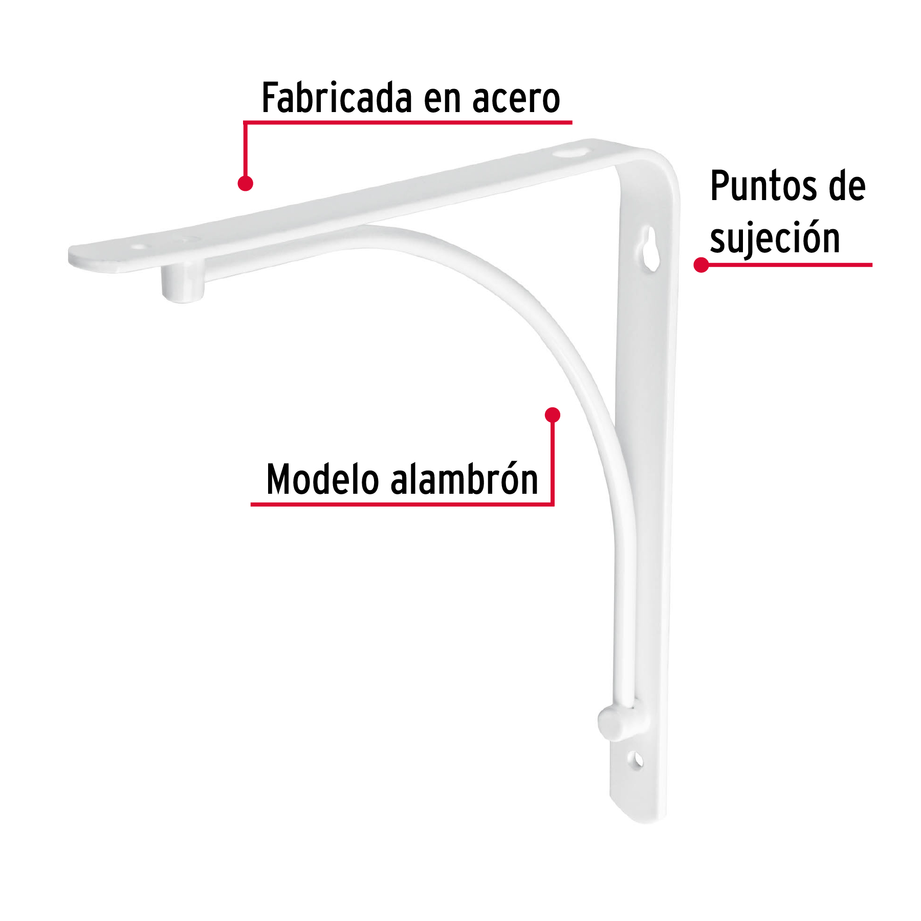 Ménsula reforzada blanca diseño alambrón, 8 x 8'