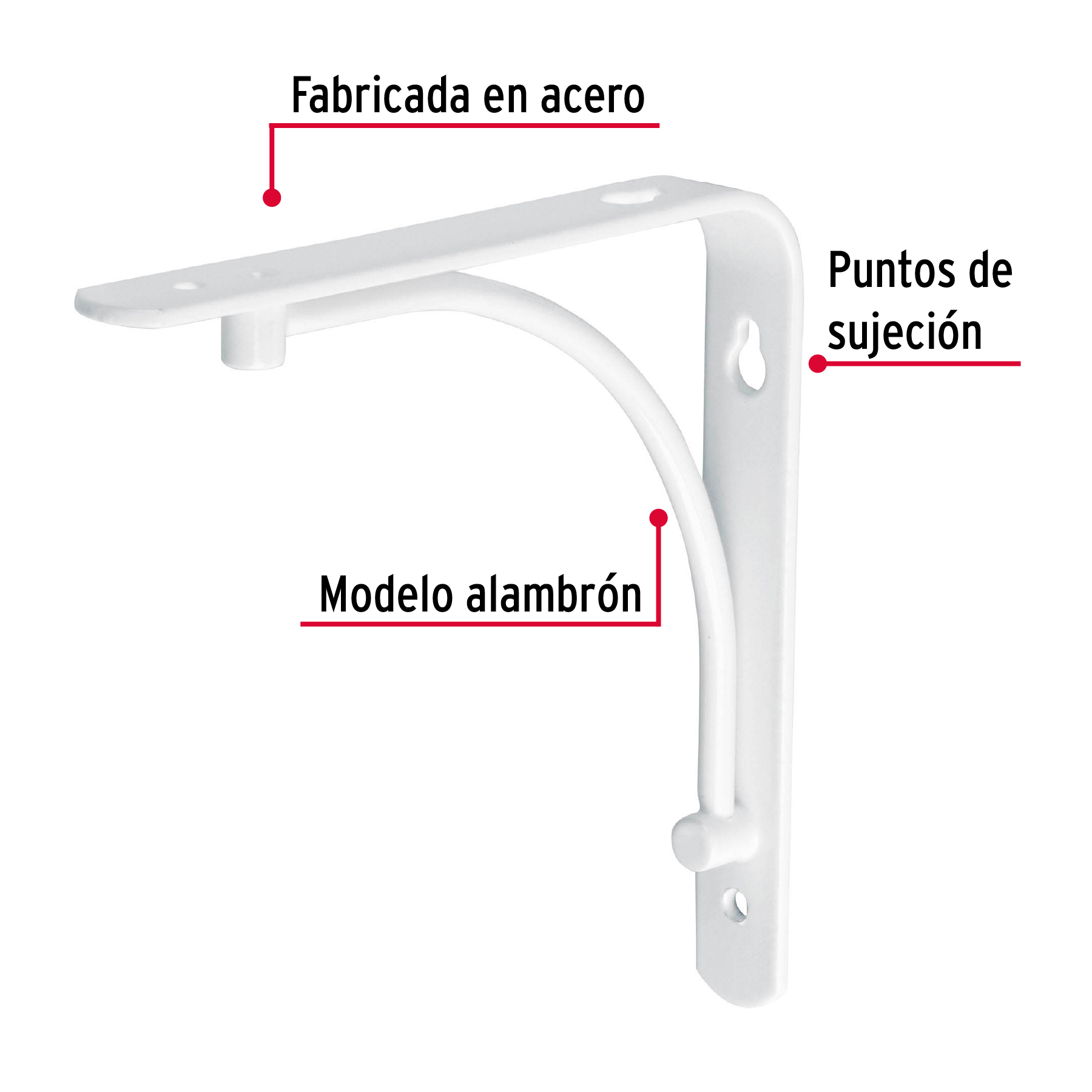 Ménsula reforzada blanca diseño alambrón, 6 x 6'