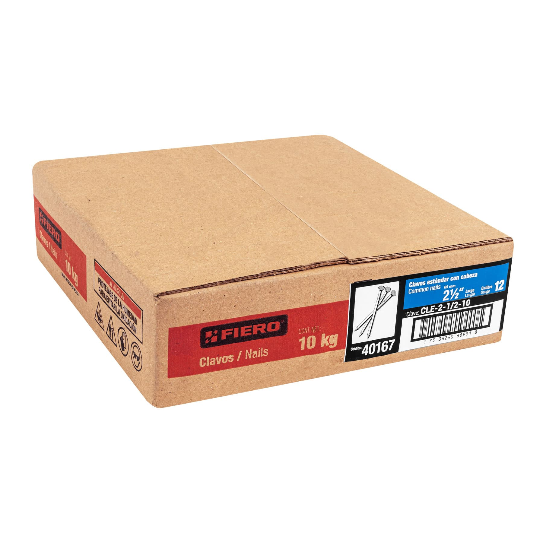 Clavo estándar 2-1/2' con cabeza, caja con 10 kg
