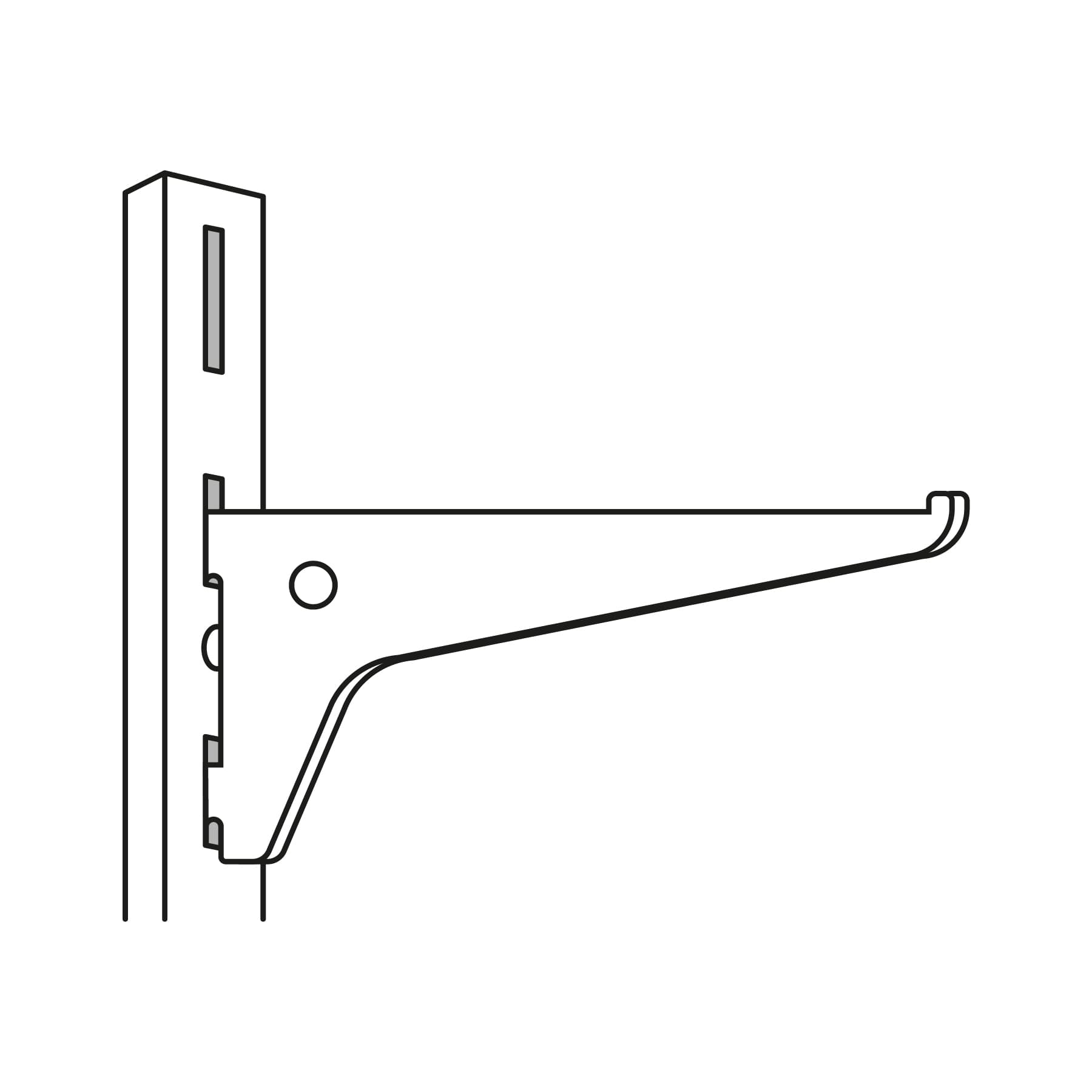 Ménsula plana blanca para cremallera sencilla, 30cm