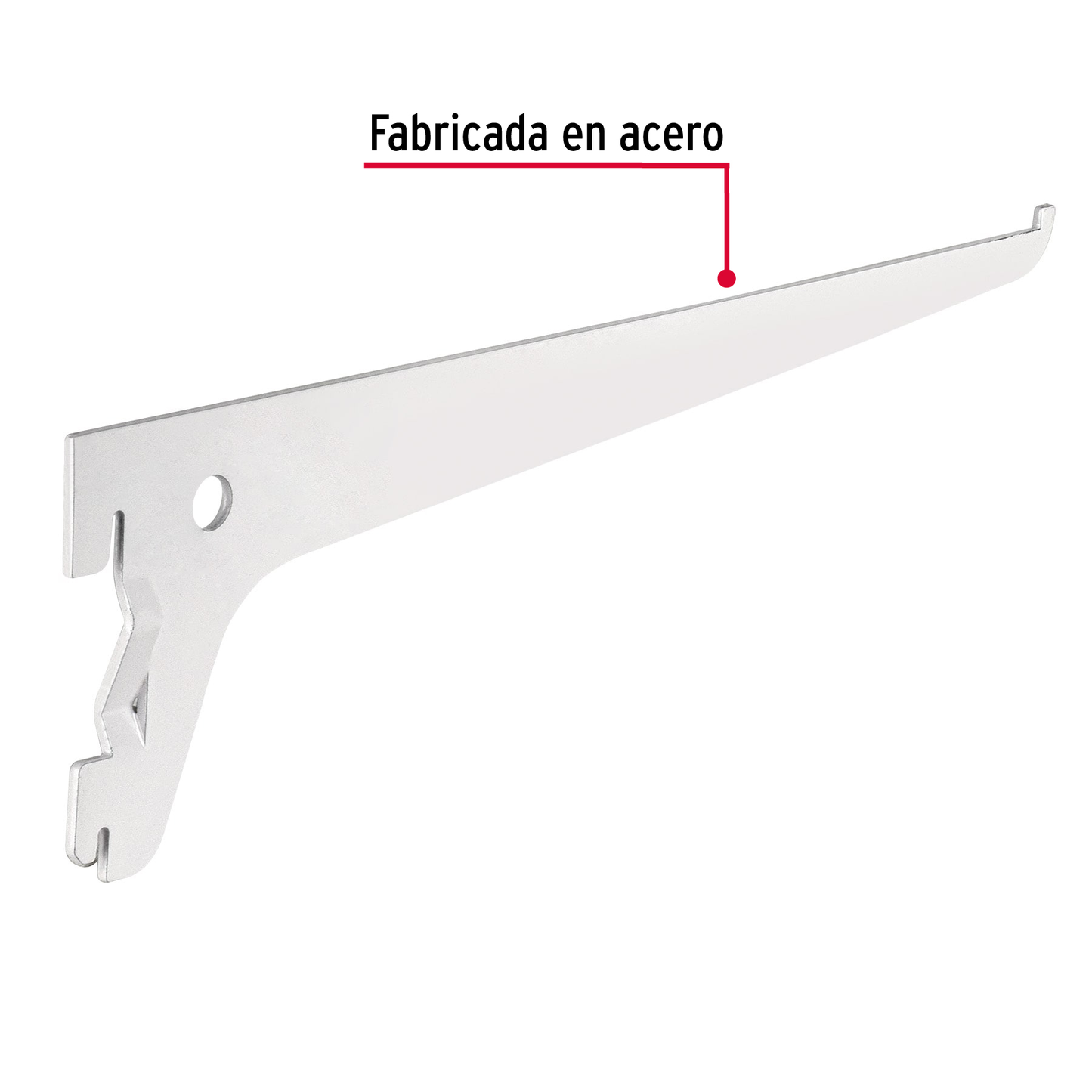 Ménsula plana blanca para cremallera sencilla, 25cm