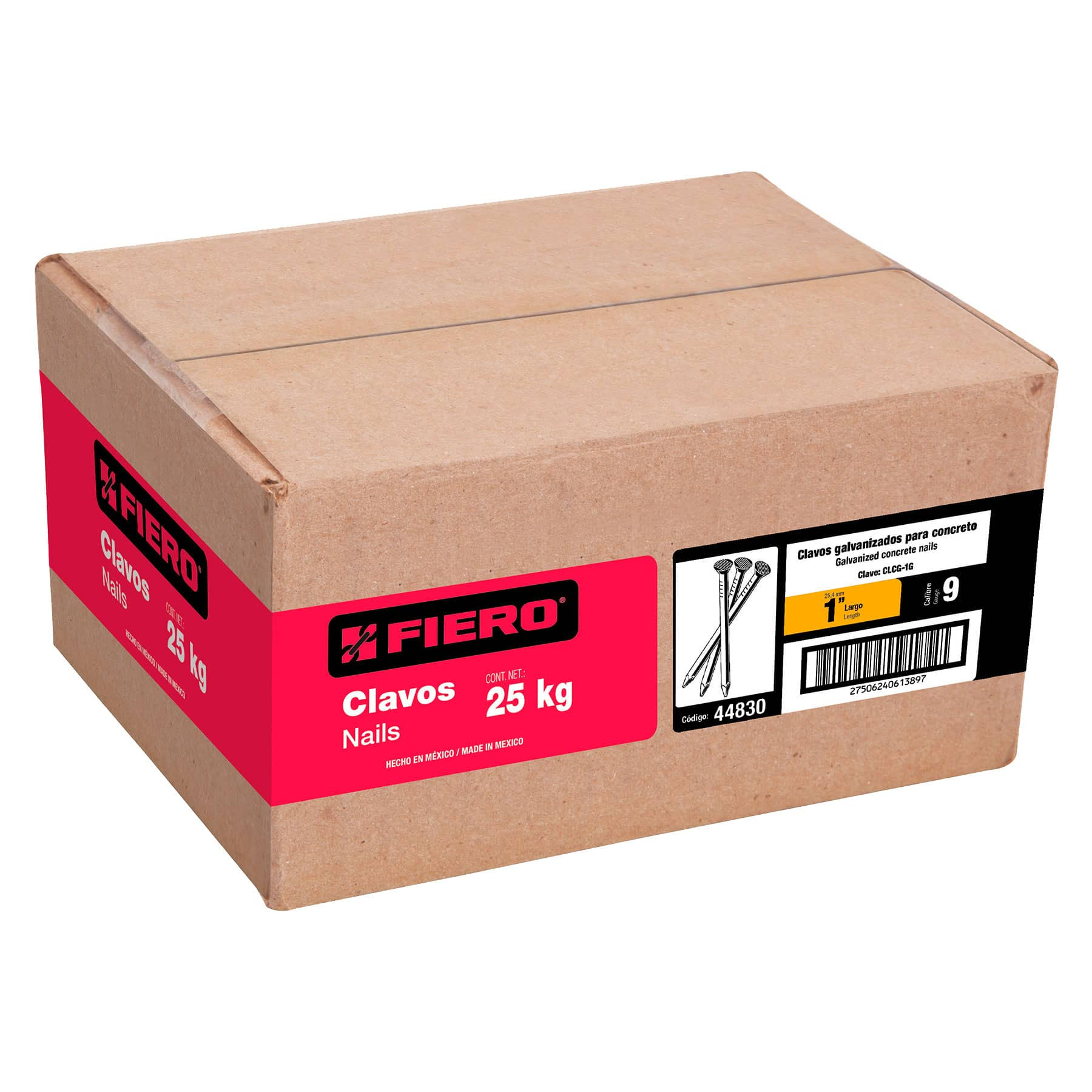 Clavo para concreto, a granel, 1", galvanizado, caja 25 kg
