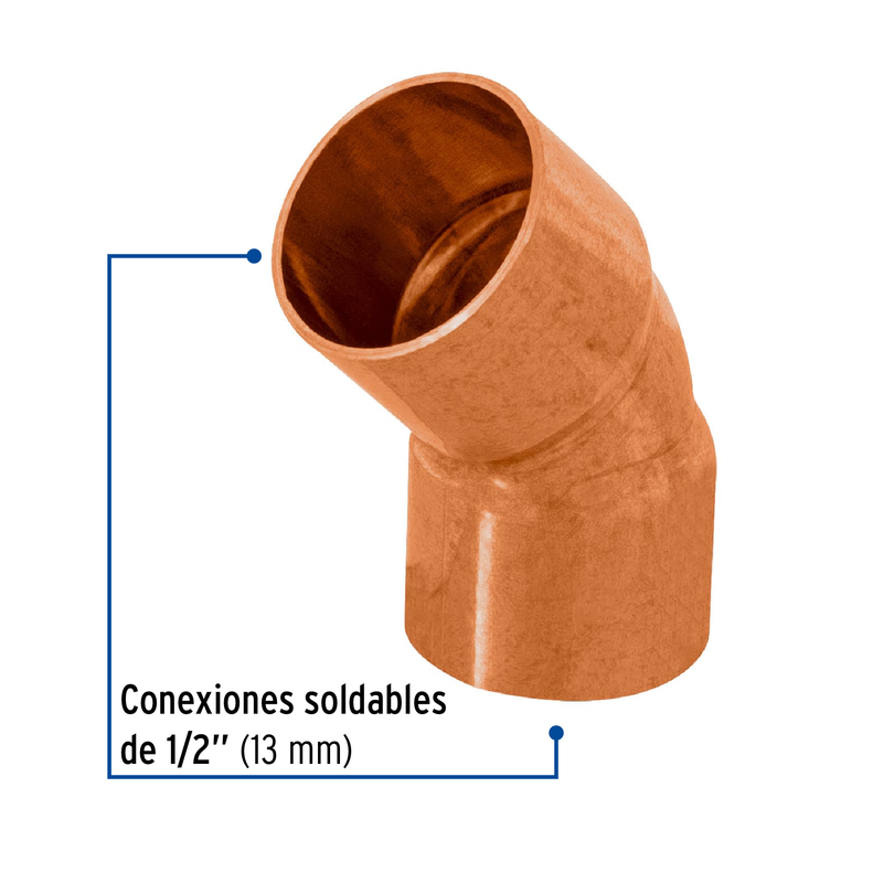 Codo de cobre 45°, 1/2', Basic