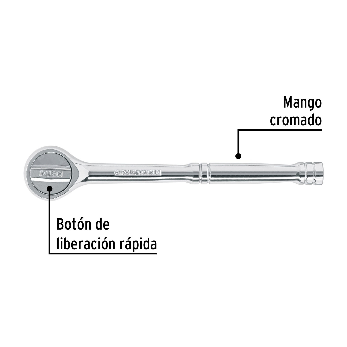 Matraca cuadro 3/8' liberación rápida cabeza redonda, Pretul