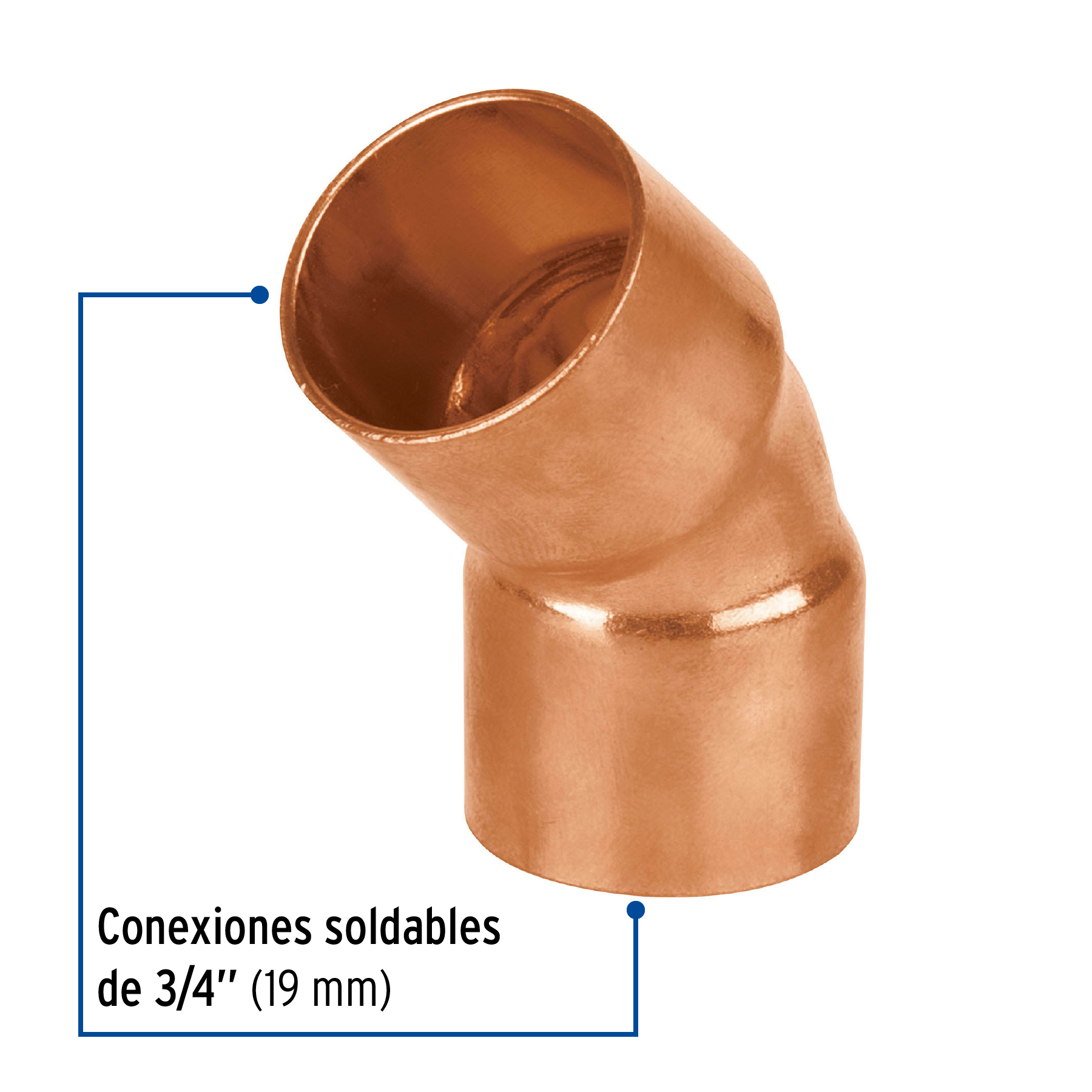 Codo de cobre 45°, 3/4', Basic