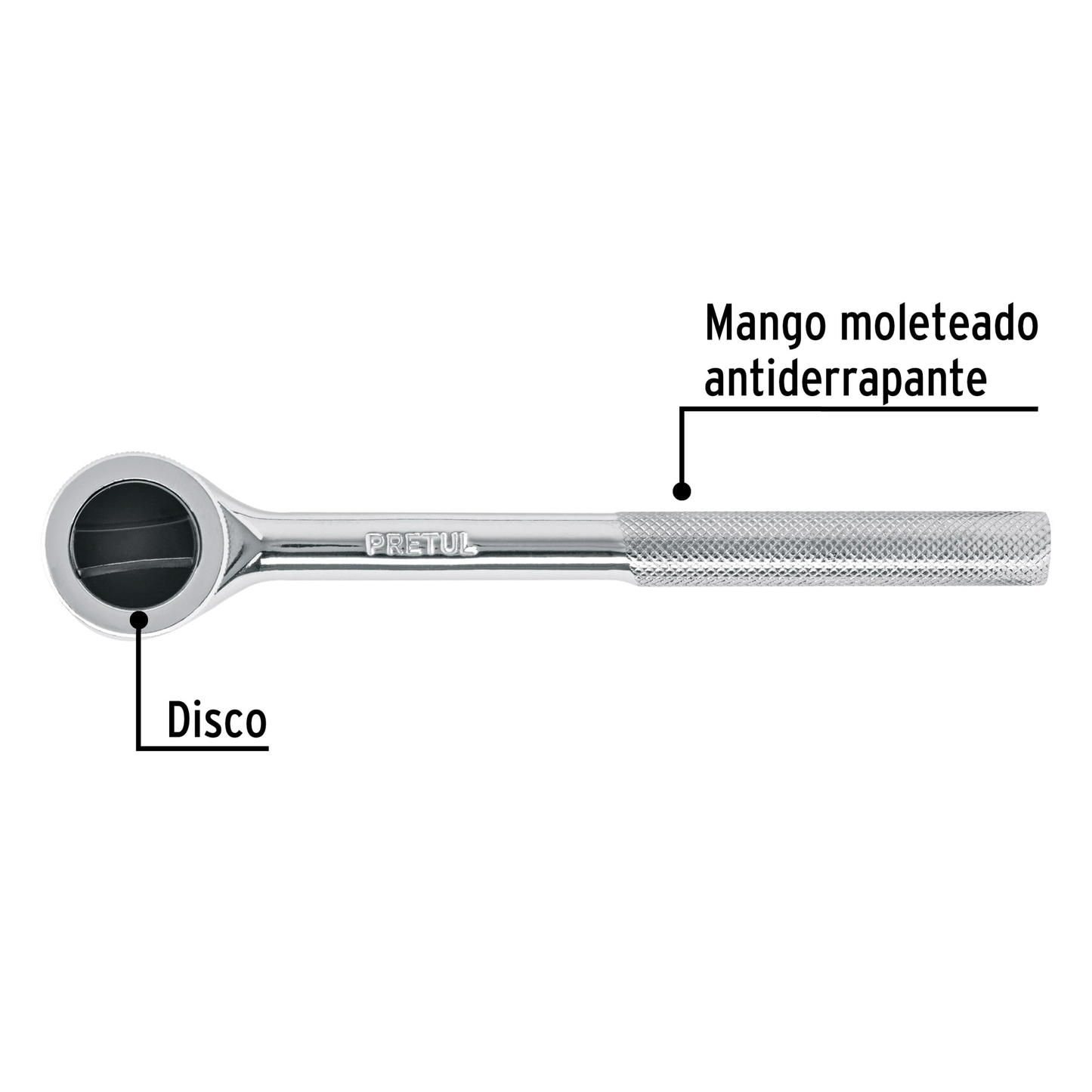 Matraca cuadro 3/8' cabeza redonda con disco, Pretul