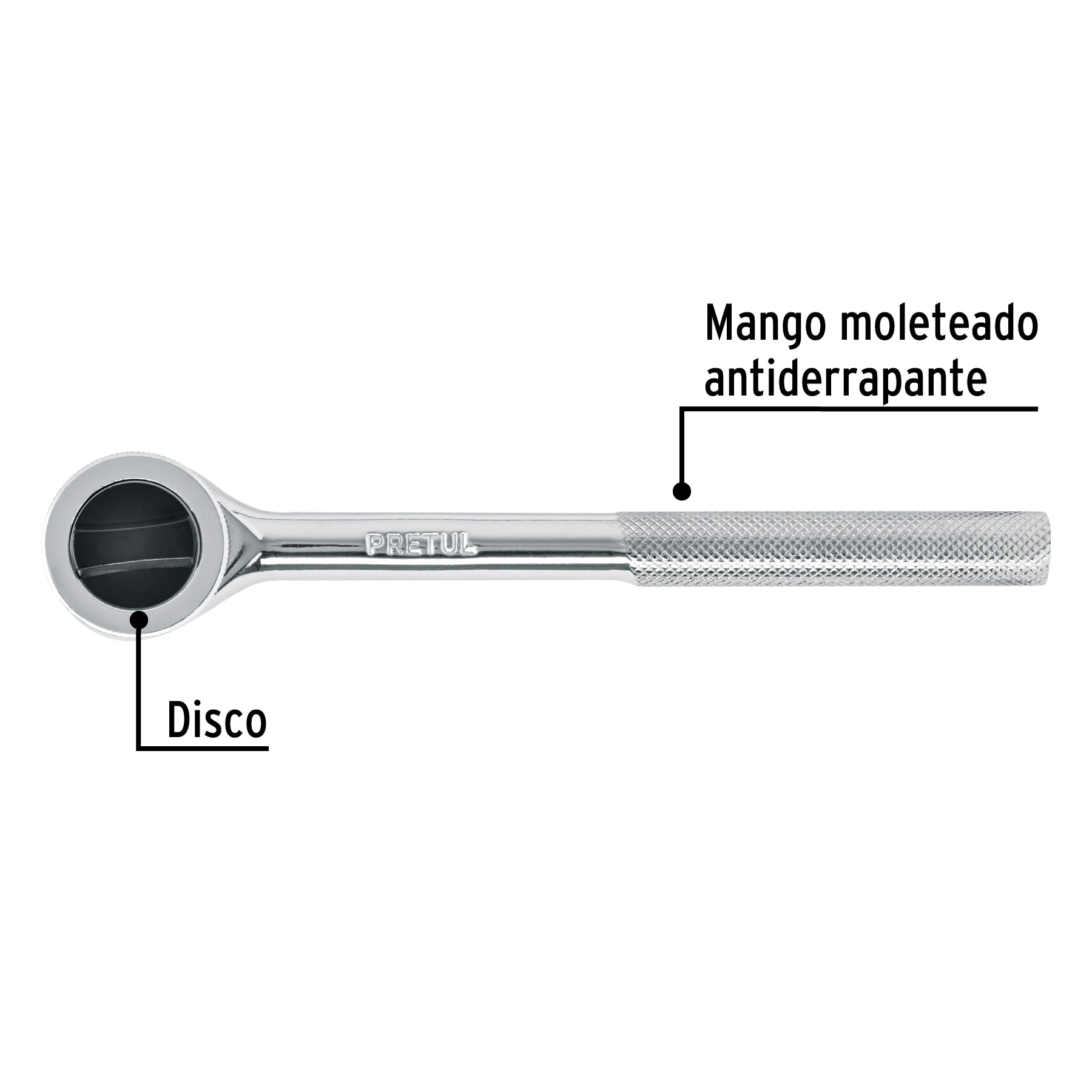 Matraca cuadro 3/8' cabeza redonda con disco, Pretul