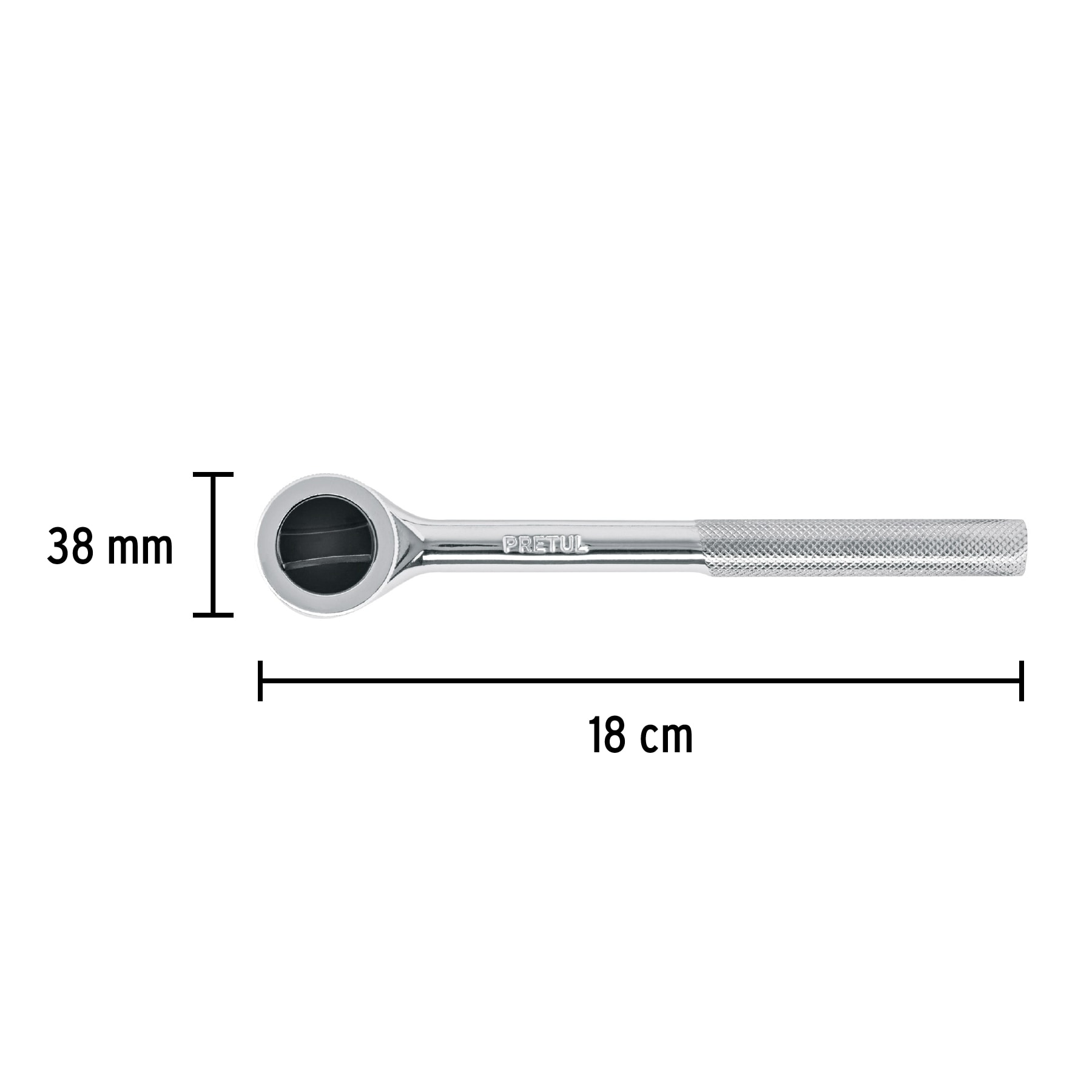 Matraca cuadro 3/8' cabeza redonda con disco, Pretul