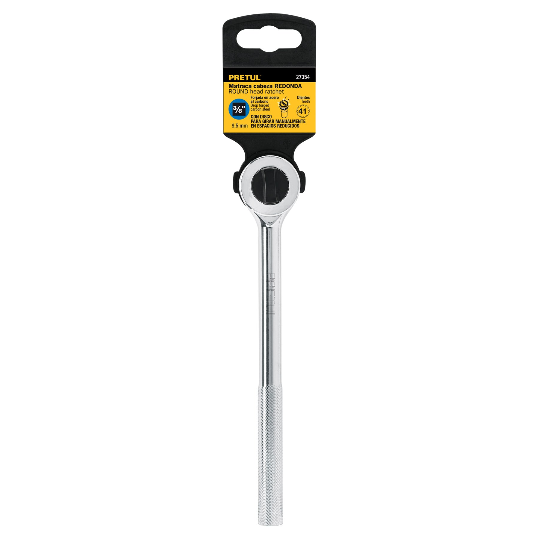 Matraca cuadro 3/8' cabeza redonda con disco, Pretul