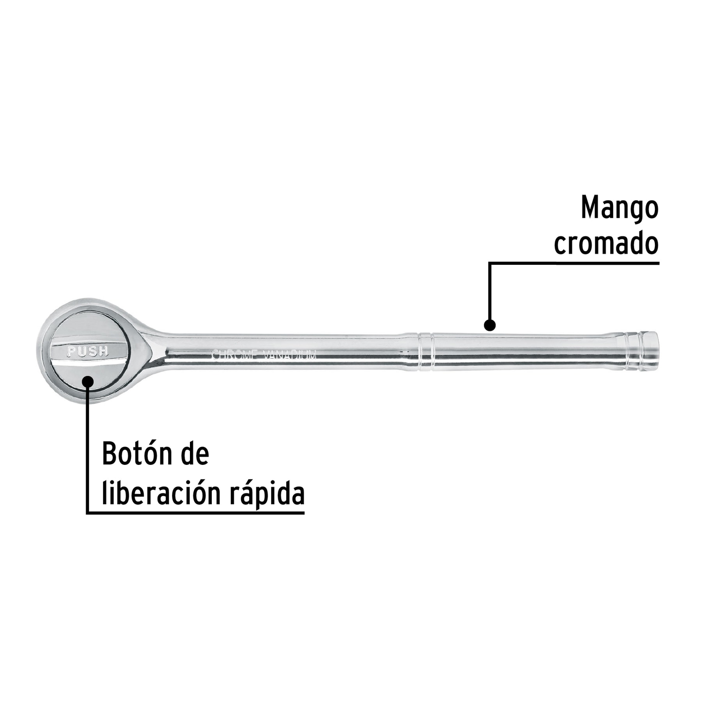 Matraca cuadro 1/2' liberación rápida cabeza redonda, Pretul