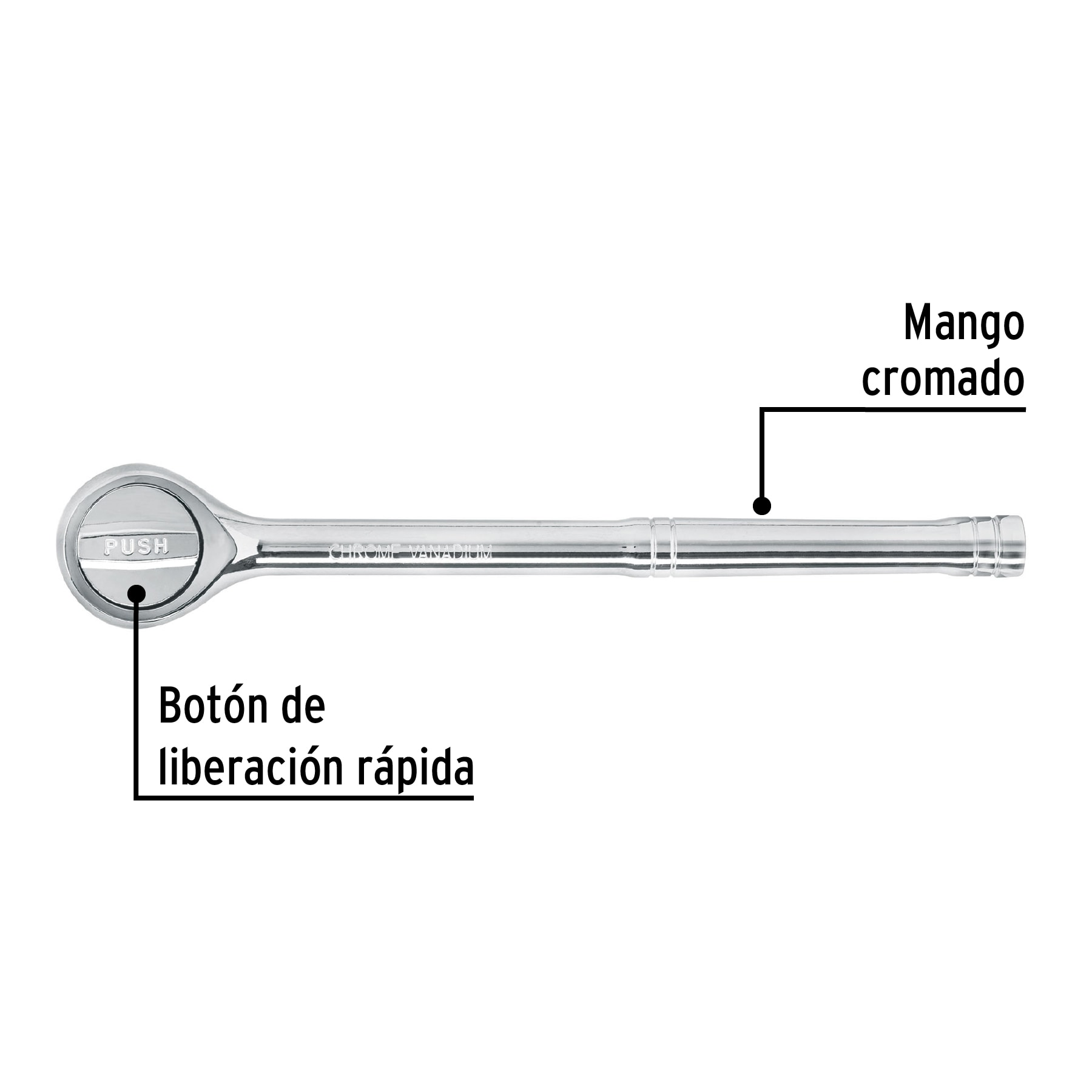 Matraca cuadro 1/2' liberación rápida cabeza redonda, Pretul