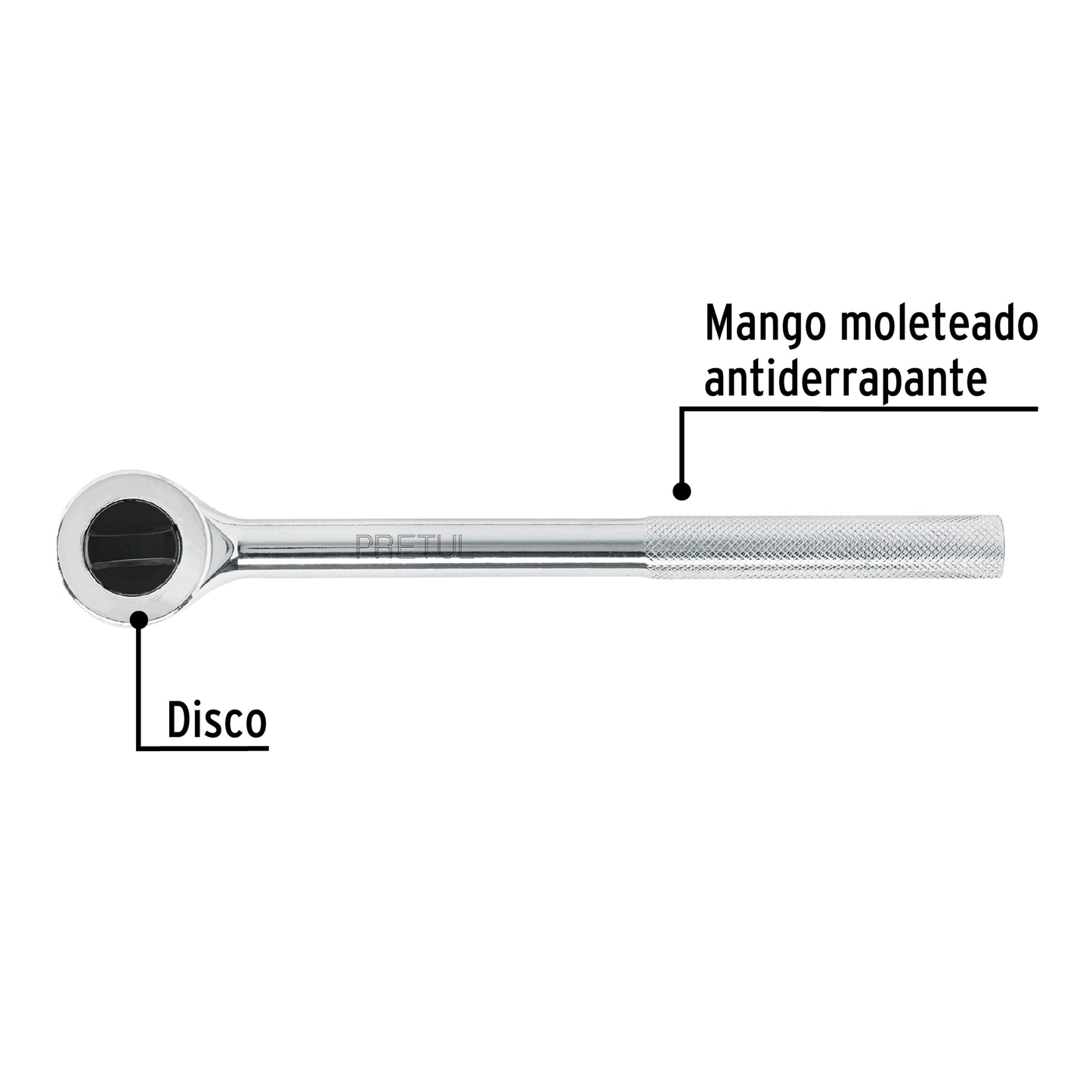 Matraca cuadro 1/2' cabeza redonda con disco, Pretul