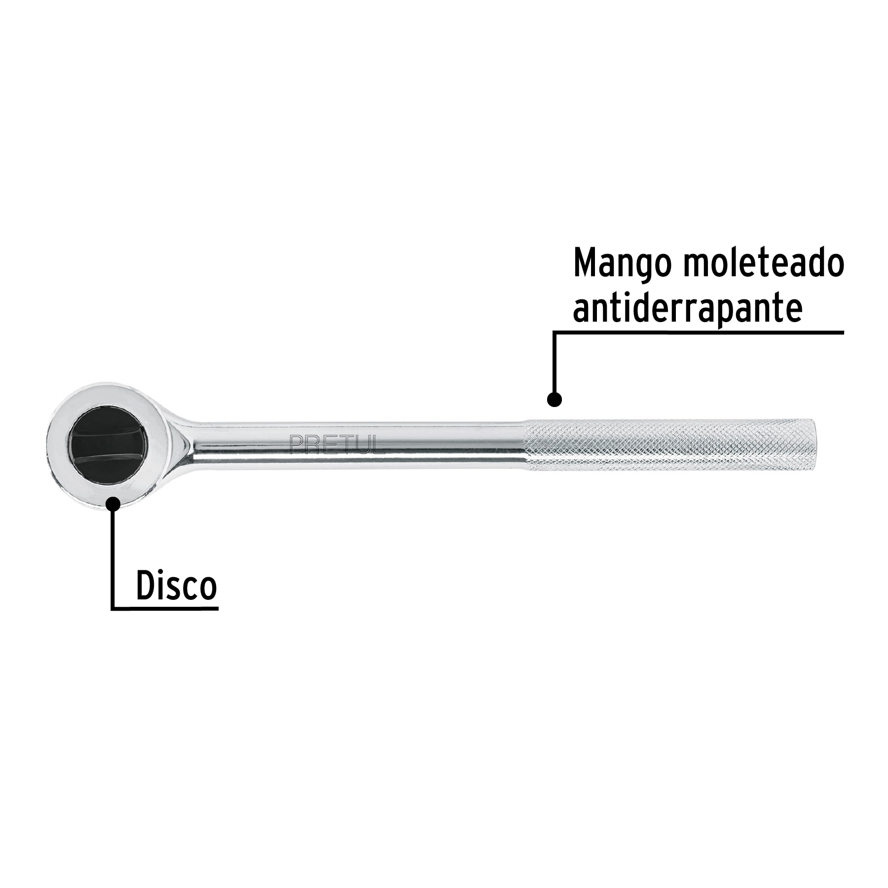 Matraca cuadro 1/2' cabeza redonda con disco, Pretul
