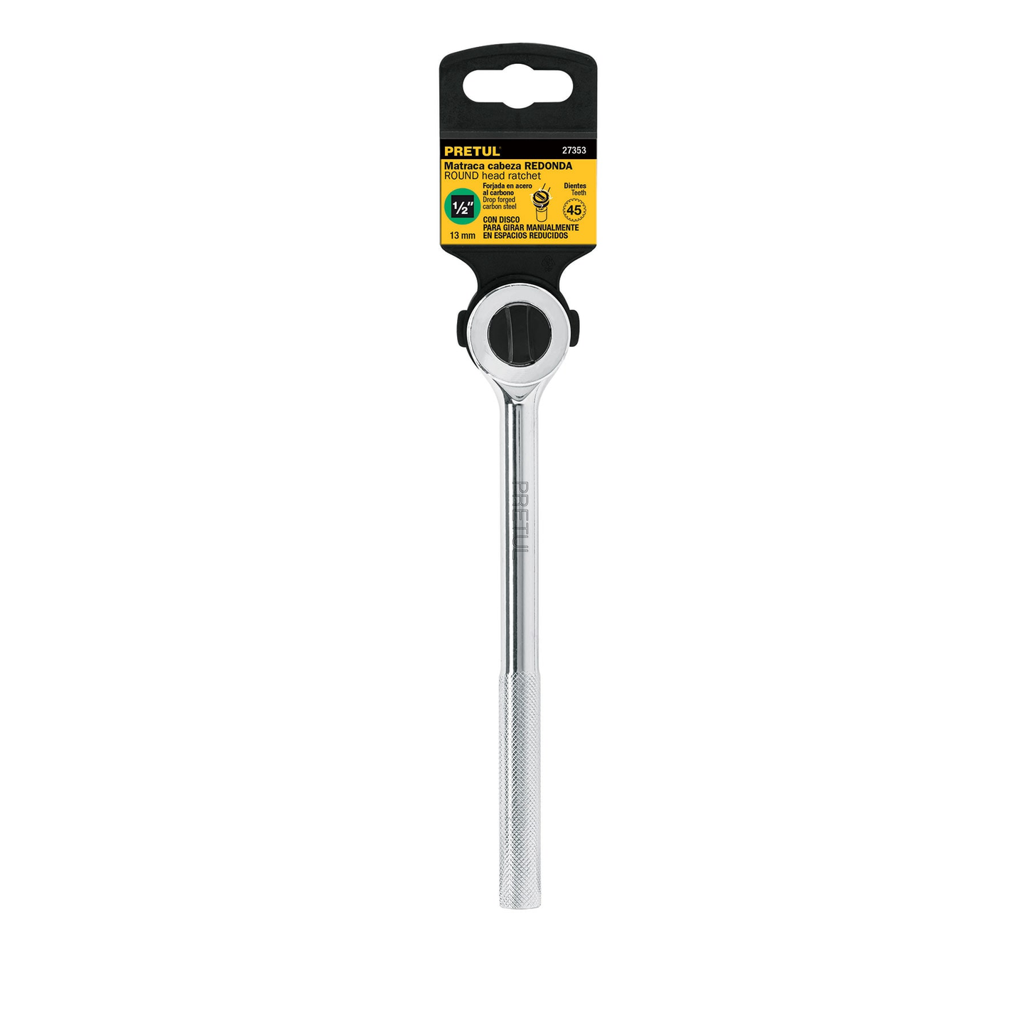 Matraca cuadro 1/2' cabeza redonda con disco, Pretul