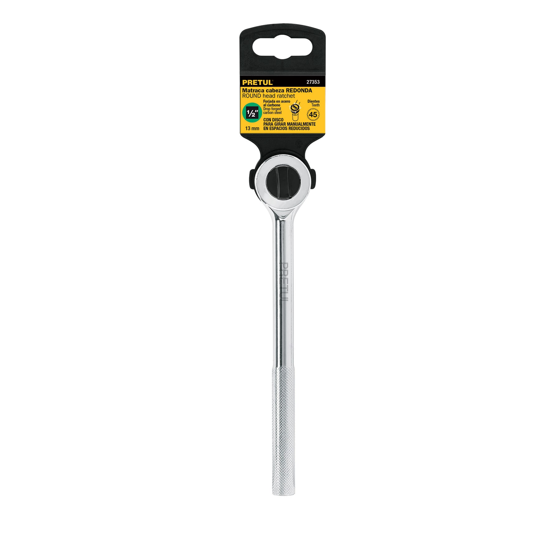 Matraca cuadro 1/2' cabeza redonda con disco, Pretul